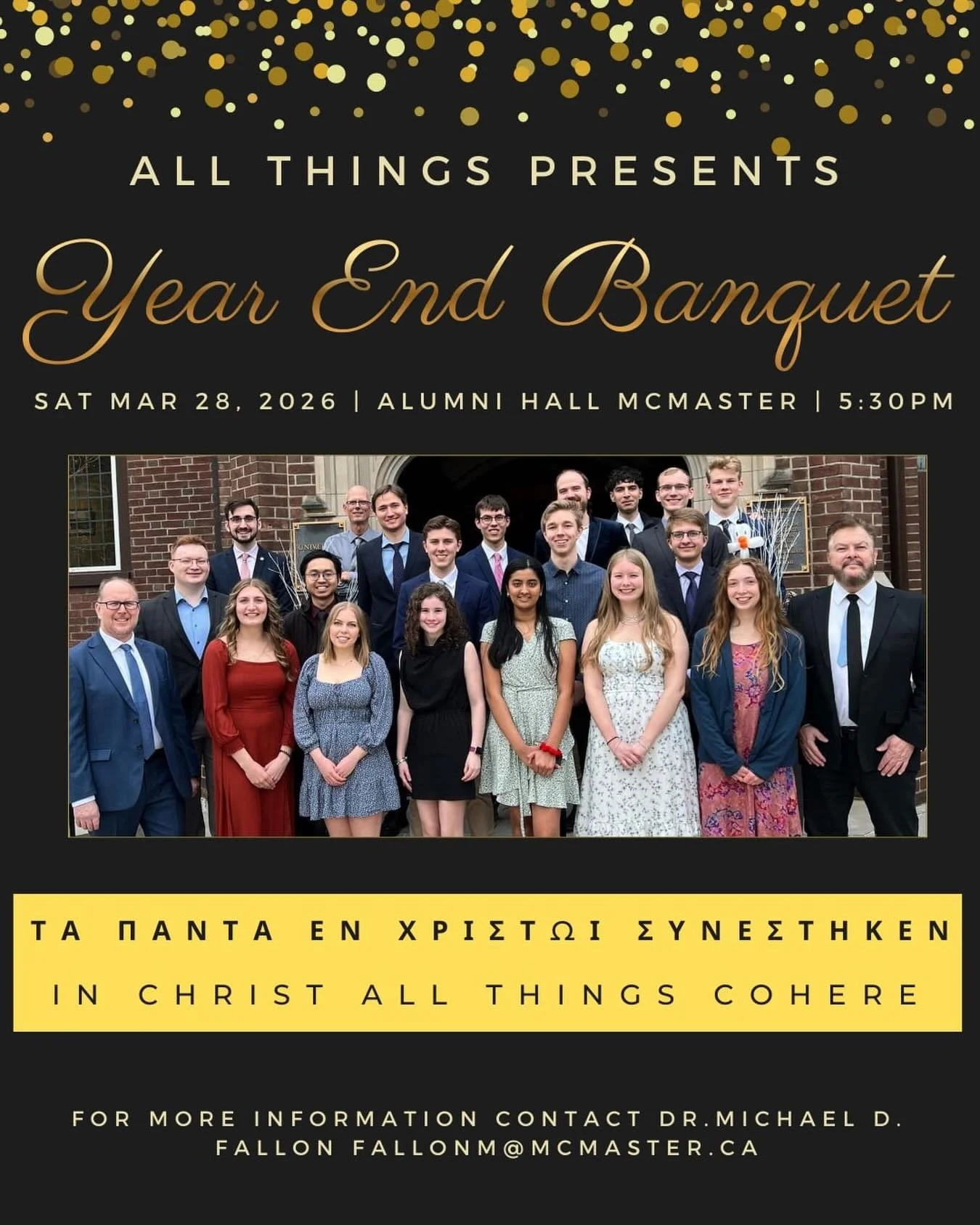 Have you bought your tickets for the All Things Year End Banquet yet? Sign up now for a night of music, dressing up, delicious food, and good company. Numbers need to be in by the end of this week, so hurry now to make your purchase! Contact Michael 