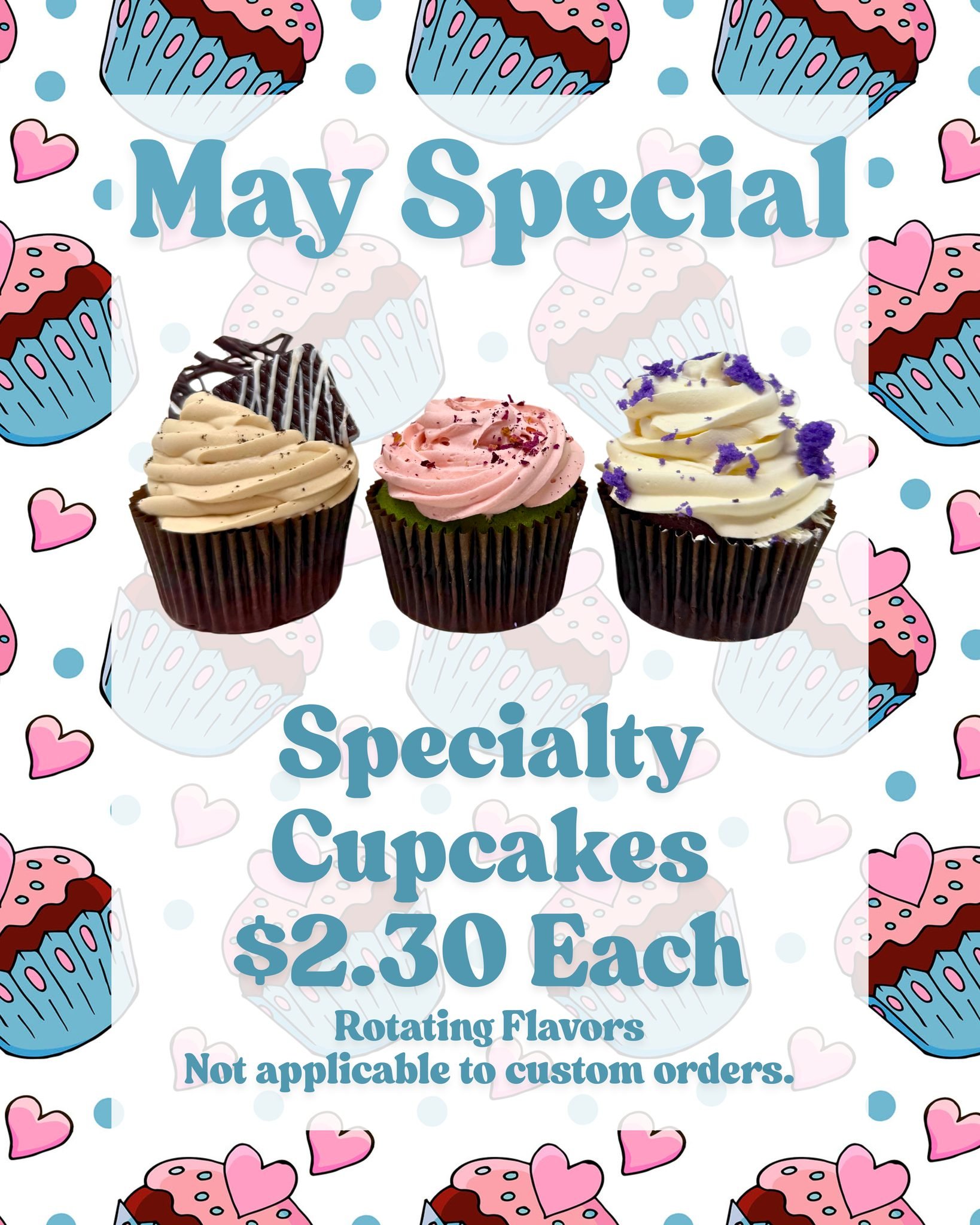 🧁 May Monthly Special at Palermo Bakery! 🧁
All month long, enjoy our delicious cupcakes for just $2.30 each! 🎉
Flavors will rotate throughout May, so there’s always something new to try! 🌸
Please note: This special applies to in-store cup