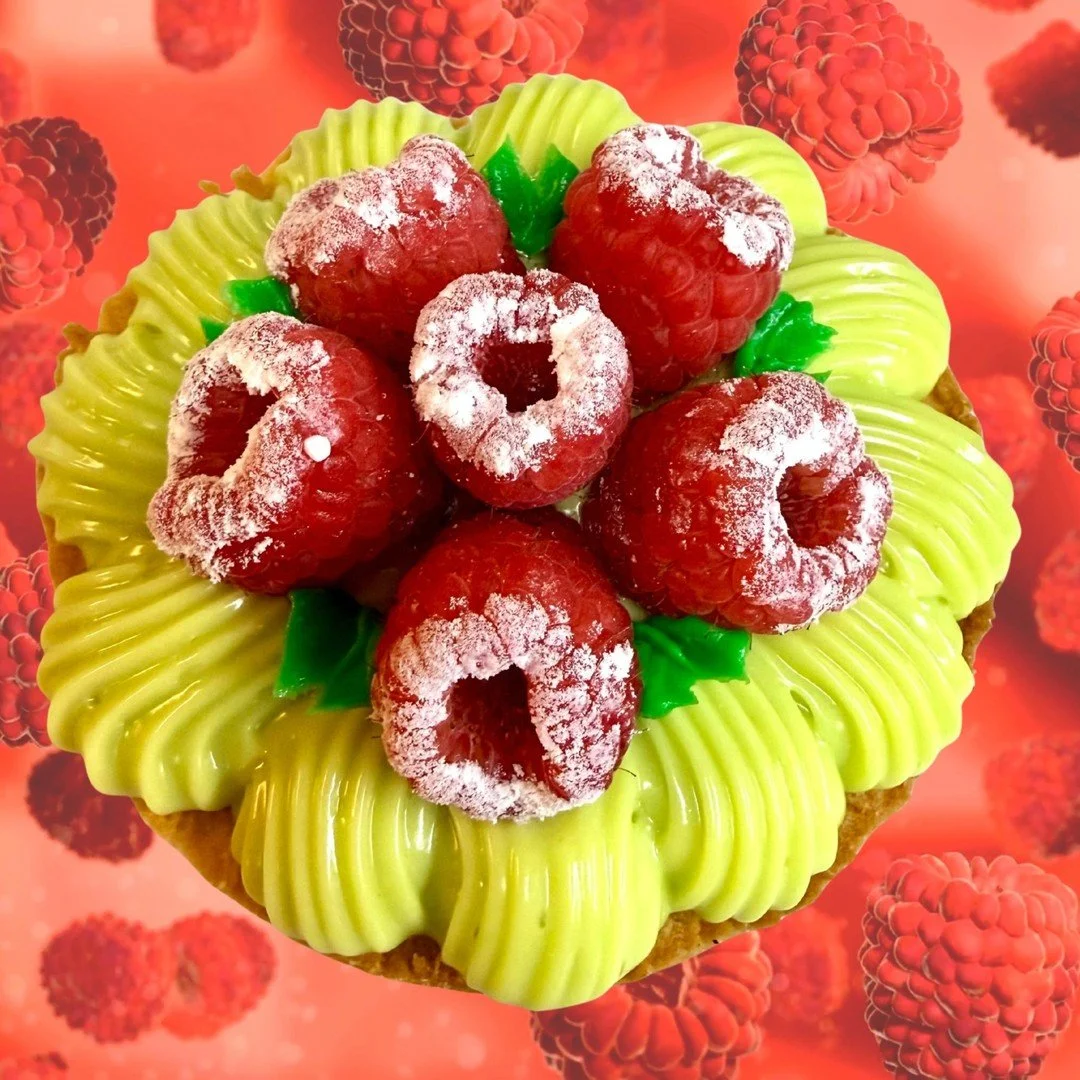 New pastry just dropped! 🥰
The Pistachio Raspberry Tartlette
This tart is baked with a pistachio cream and fresh raspberries and then is topped with a pistachio custard and more fresh raspberrries.
We're holding on tight to summer still and this