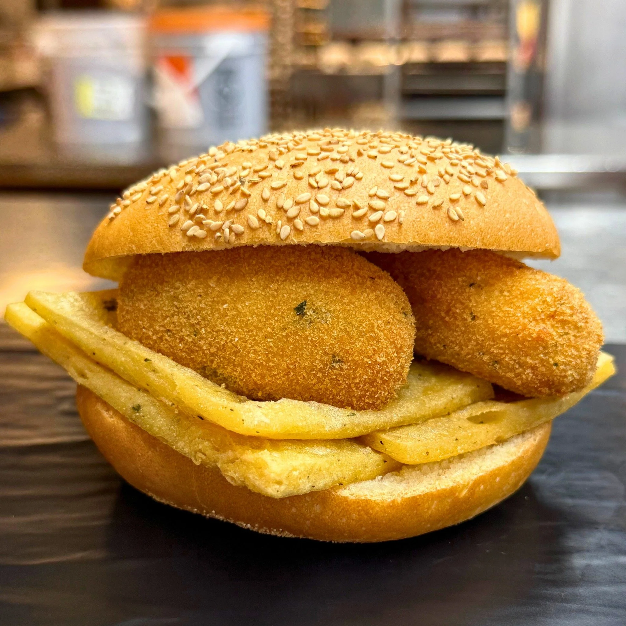 🍋✨ Sandwich Saturday Special! ✨🍋
This Saturday only, we’re serving up individual Panelle & Potato Crocchette sandwiches—two Sicilian street food classics!
🥖 Panelle: Crispy chickpea fritters tucked into fresh bread, light and sav