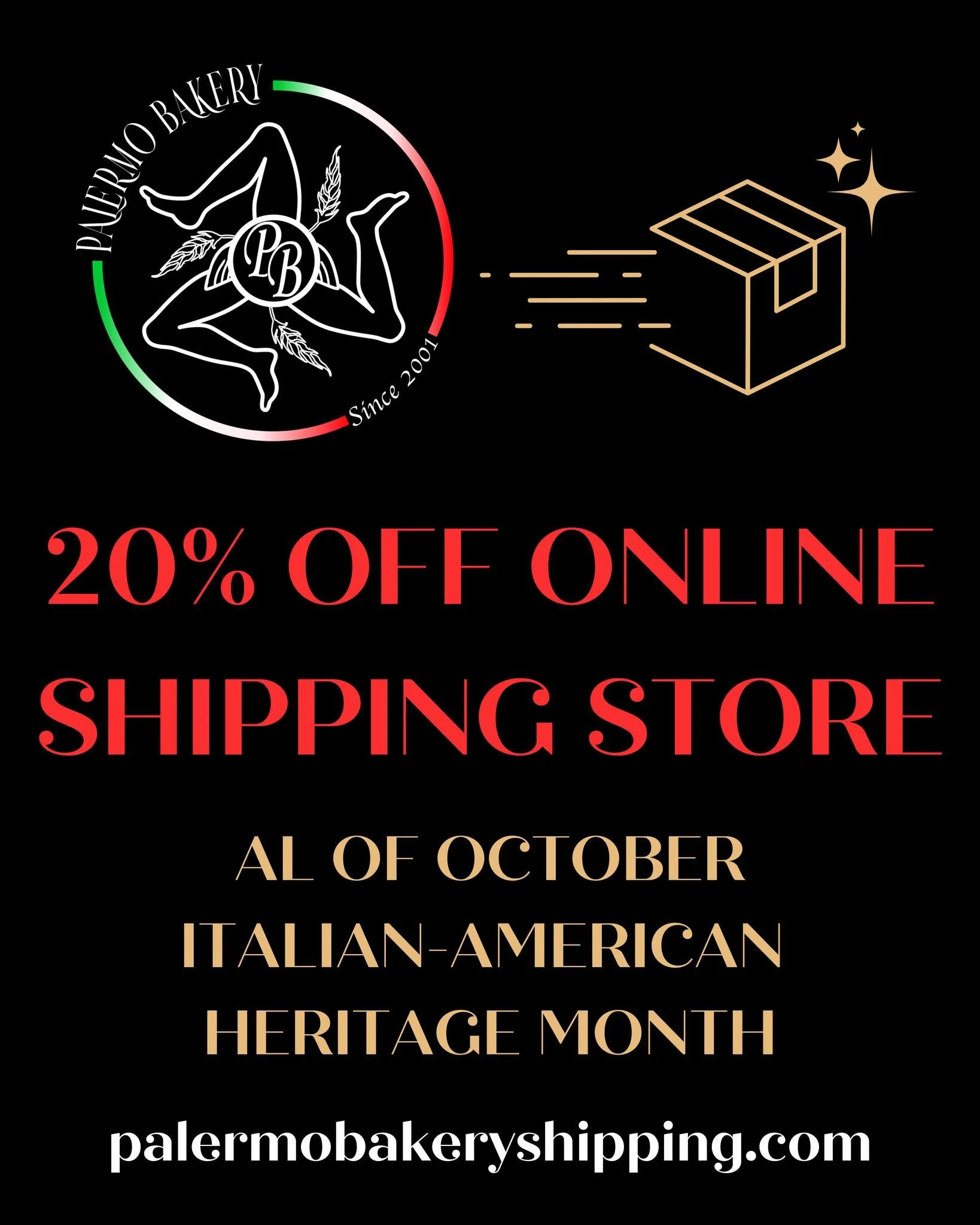 🎃🍂 Fall into flavor this October with Palermo Bakery! 🍂🎃
We’re giving you 20% OFF sitewide on our shipping website ALL MONTH LONG! 🛒✨ Stock up on your favorite Italian sweets and treats, and let Palermo Bakery ship the magic right to your