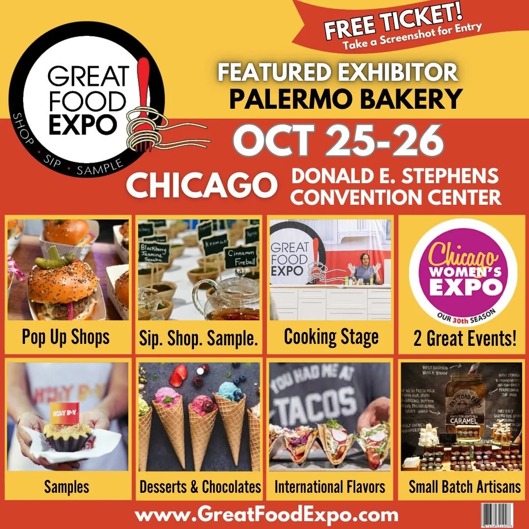 🍰 We’re going to The Great Food Expo Chicago! 🎉
Join Palermo Bakery this weekend at the Donald E. Stephens Convention Center for an amazing celebration of food, flavor, and local favorites! ✨
📅 October 25–26
📍 Donald E. Stephens Conv