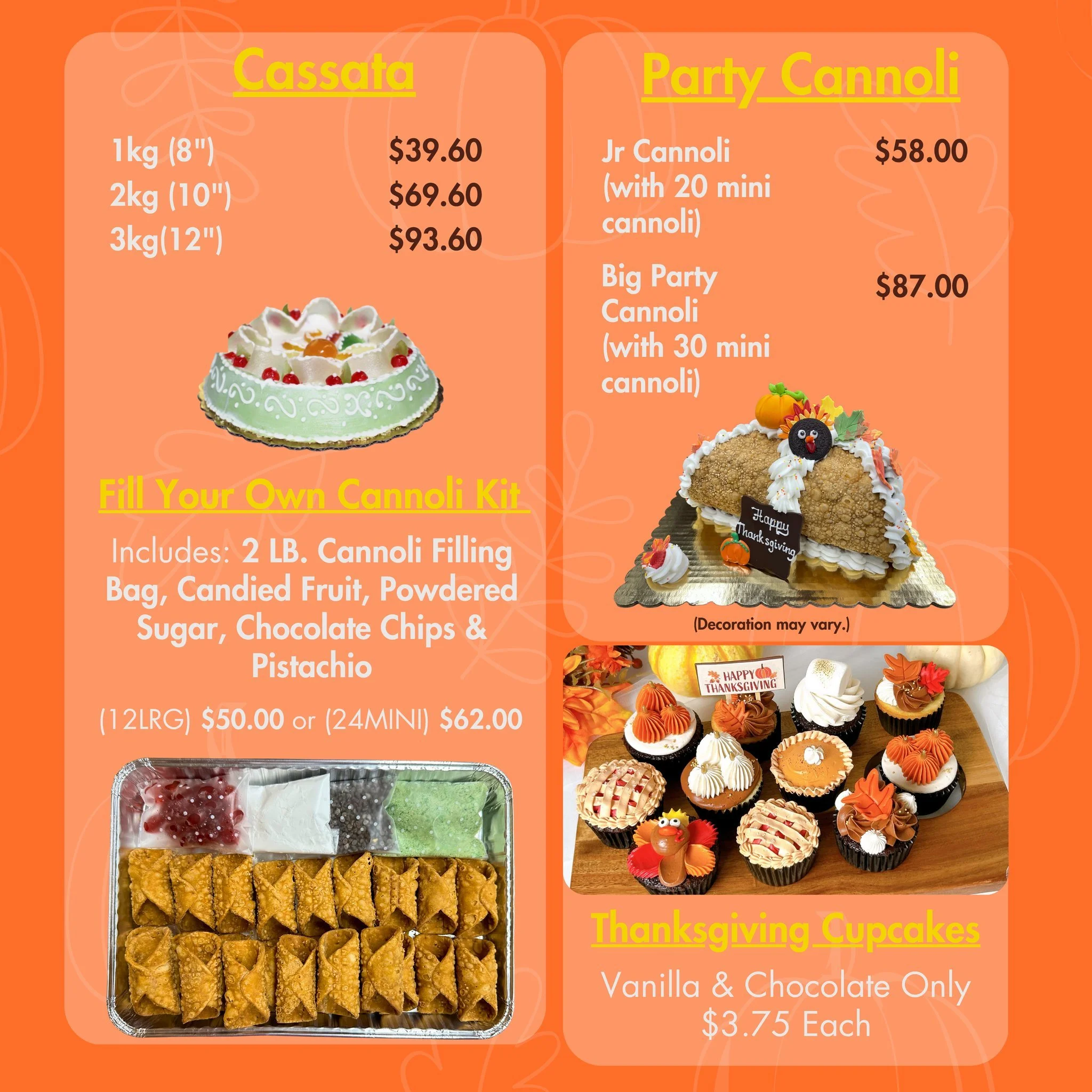 Sweet traditions meet festive fun! 🥂

Celebrate with Sicilian Cassatas, Party Cannoli, Fill-Your-Own Cannoli Kits, and Thanksgiving Cupcakes that make every table a little more joyful. 🎉🍰
Bring a touch of Palermo to your holiday gathering!

📍 Pal