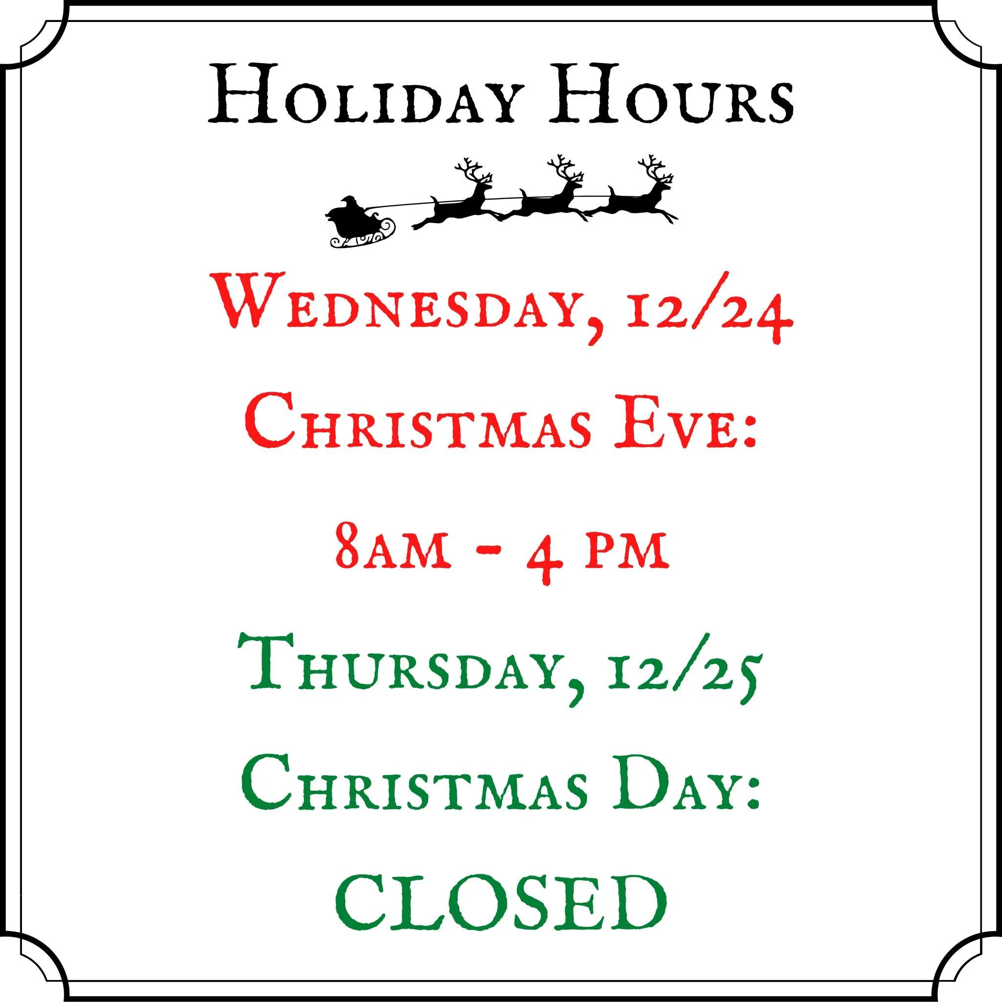 🎄✨ Holiday update! 

We&rsquo;ll be closing one hour early on Christmas Eve and will be closed Christmas Day so our team can enjoy the holiday. Thank you for understanding! ❤️