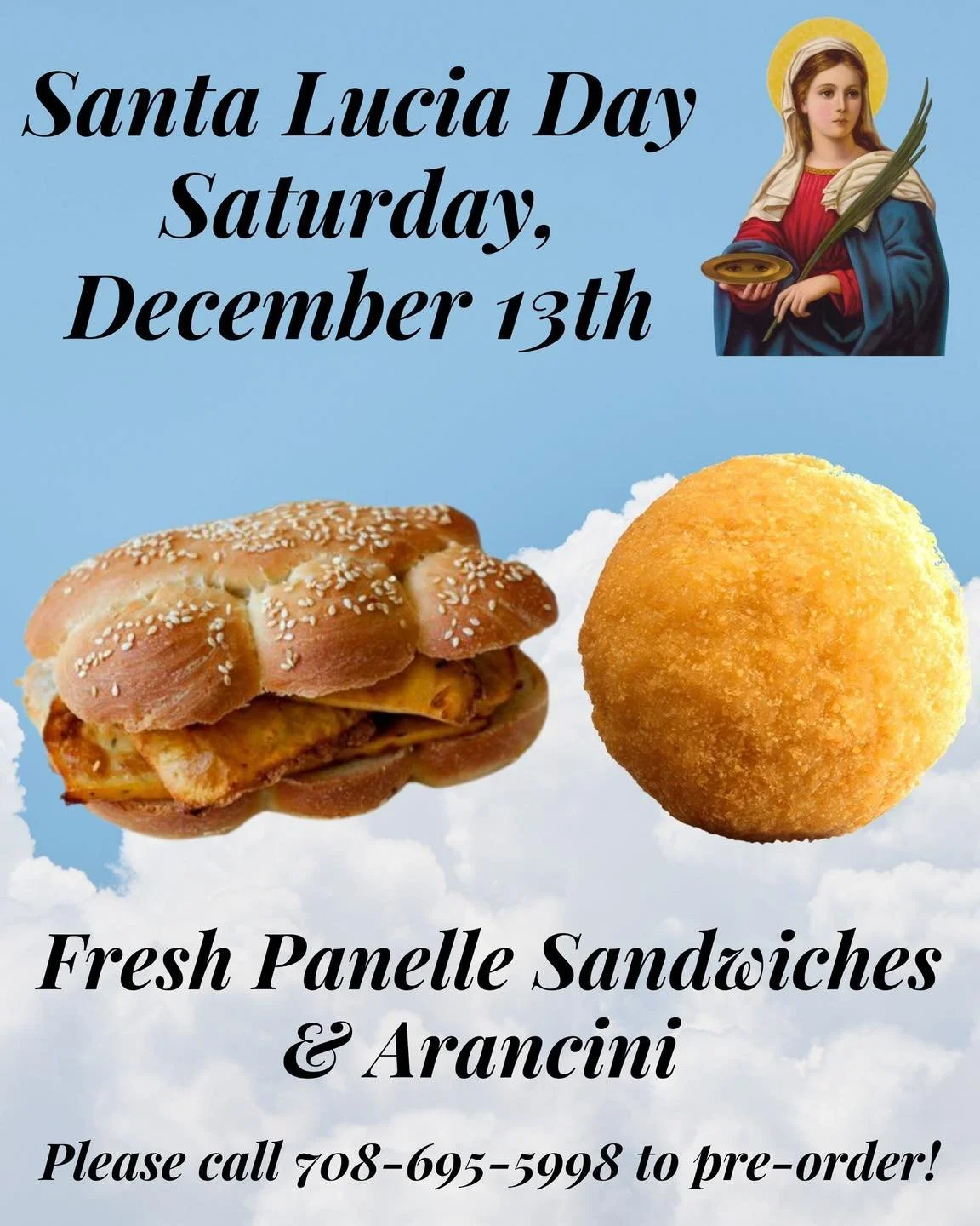 ✨ Santa Lucia Day &ndash;  Saturday December 13th ✨

Santa Lucia (Saint Lucy) is one of the most beloved saints in Italian tradition, especially in Sicily. She is known as the patron saint of light and eyesight, remembered for her deep faith and extr