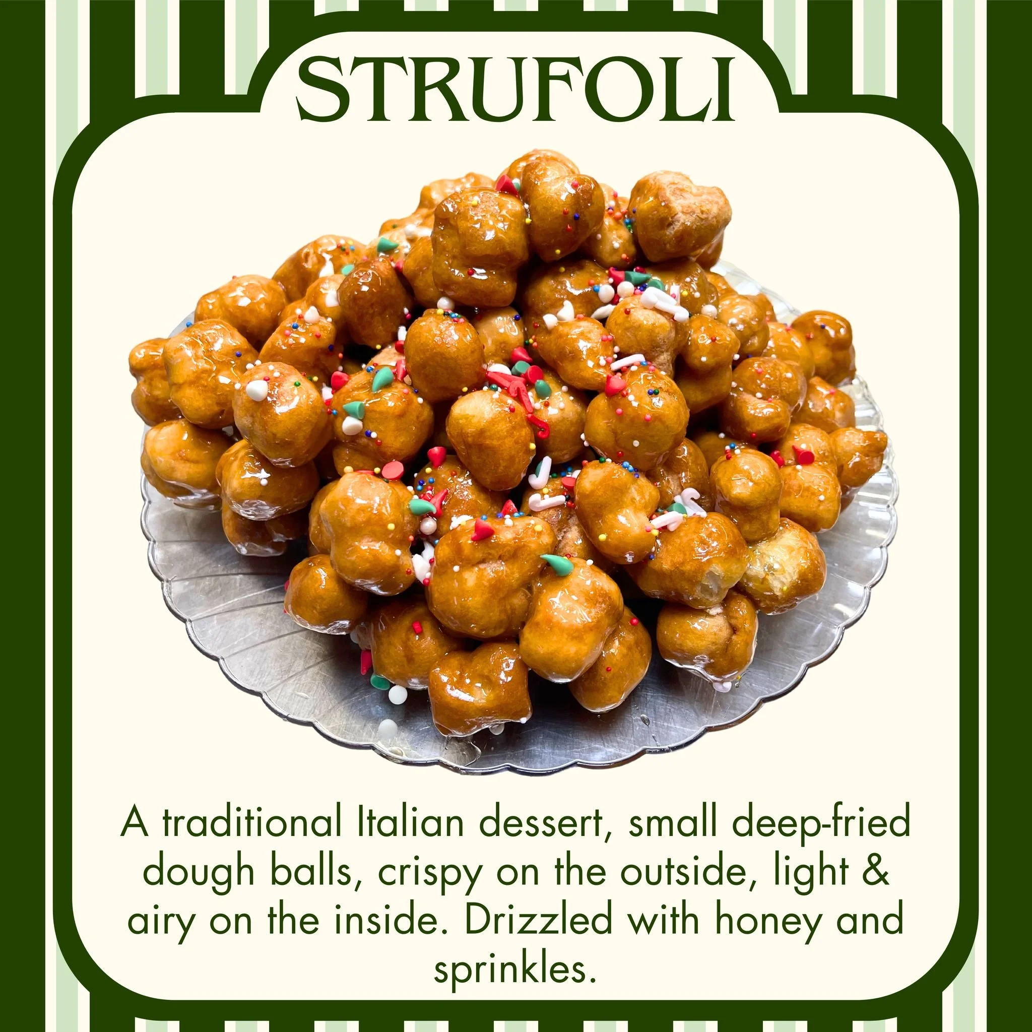 STRUFOLI 🍯✨
Little bites, big tradition. Our strufoli are made the classic Italian way&mdash;golden, lightly crisp, and coated in honey for the perfect sweet finish. A holiday favorite that never goes out of style.

Palermo Bakery
7312 W Irving Park