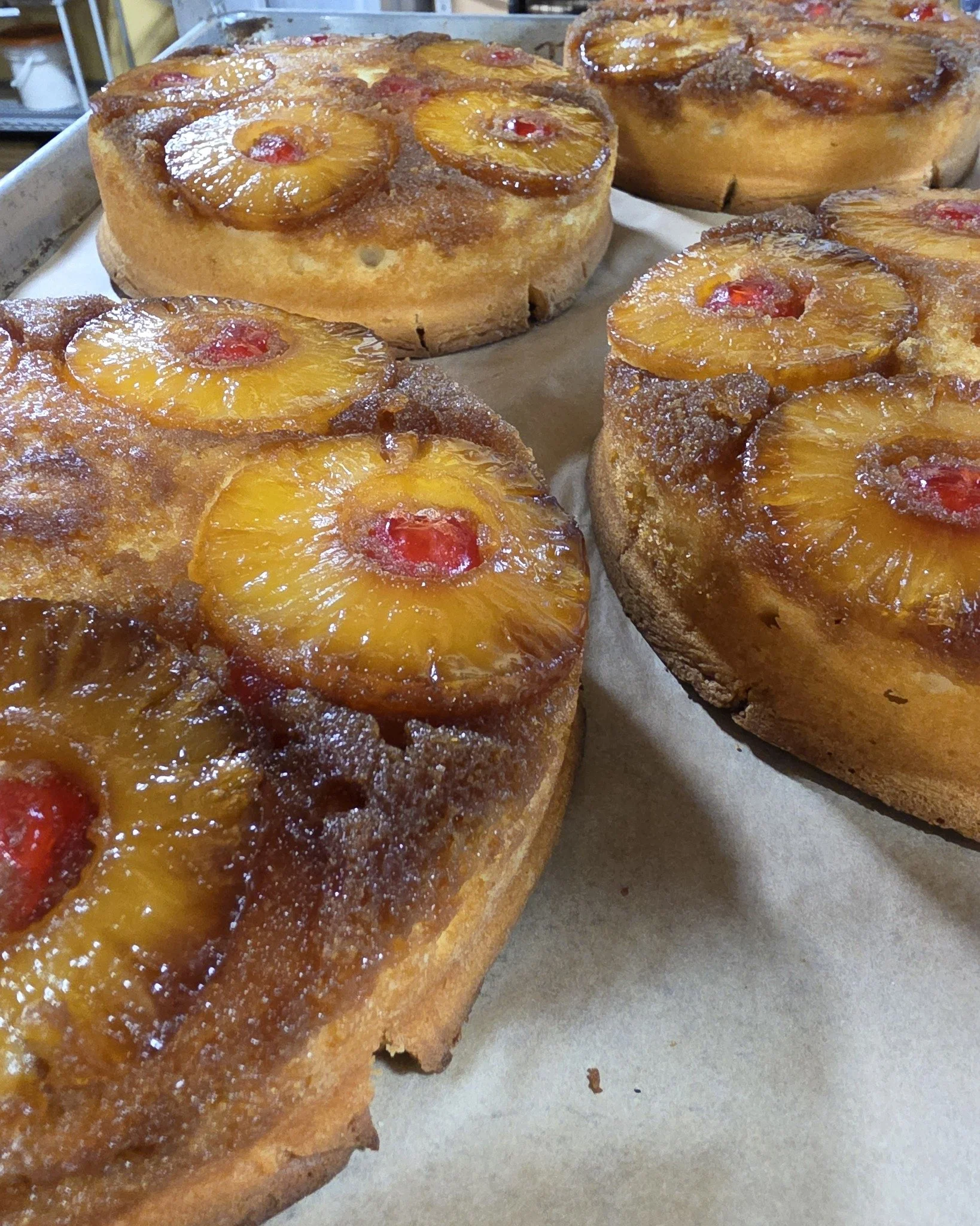 A little look around the bakery this week 👀🍰🍪

From fresh pineapple upside-down cakes and trays of kolacky to red velvet dot cakes and custom cakes in the works &mdash; there&rsquo;s always something being baked, filled, frosted, or finished at Pa