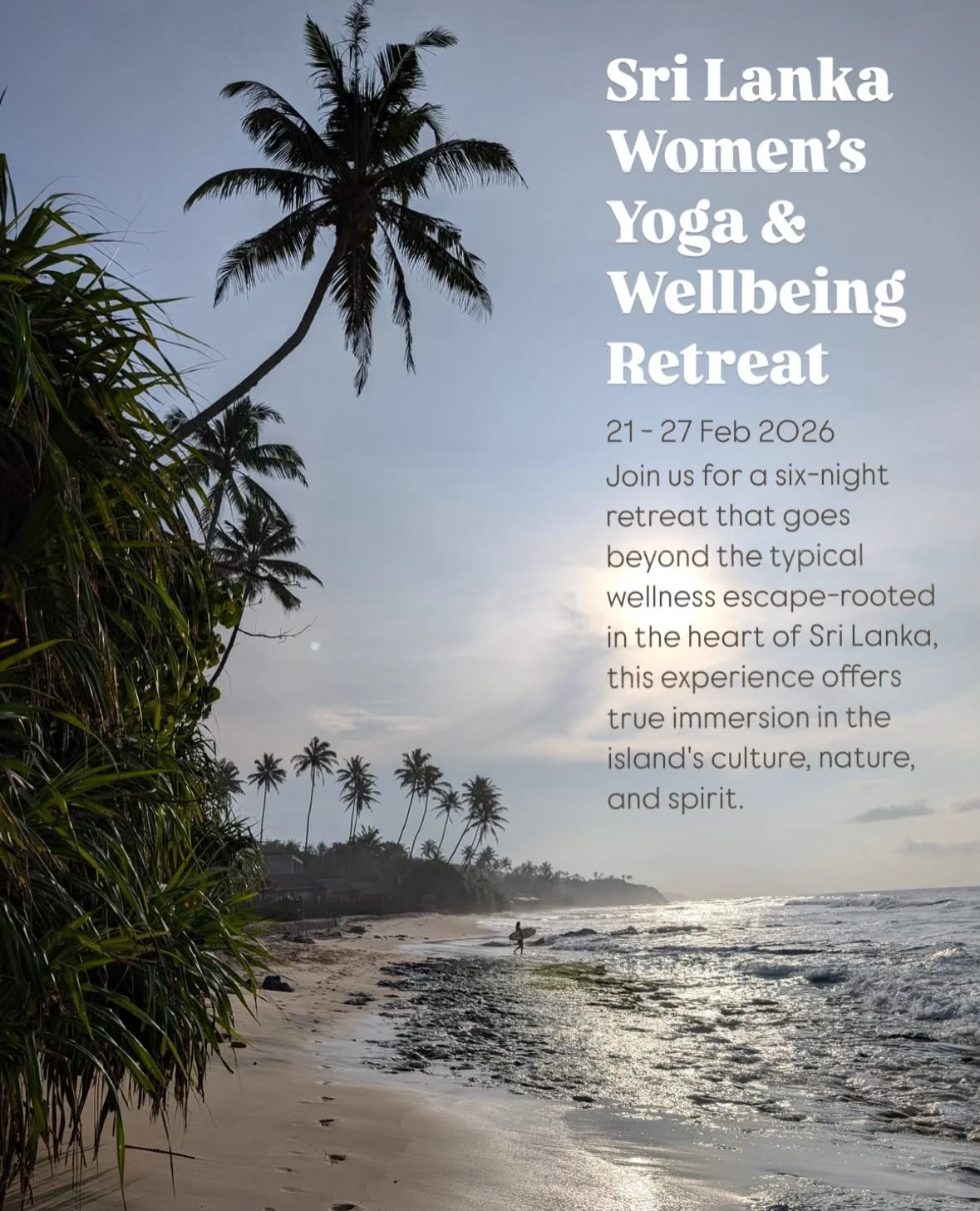 Sri Lanka Women&rsquo;s Retreat
21-27 Feb 2026
@soulhouse_srilanka

Want to know more? DM to book a discovery call today to unpack any more questions you have ✨

#srilankaretreat #womensretreat #yogaretreat2026
#yogaretreat