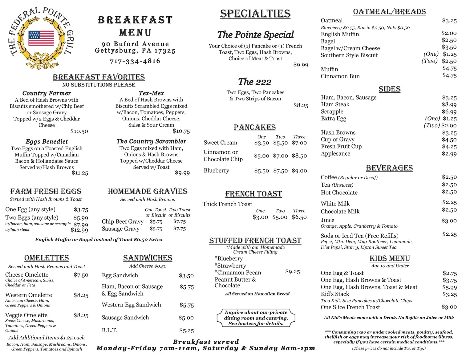 Grill Menus — Federal Pointe Inn