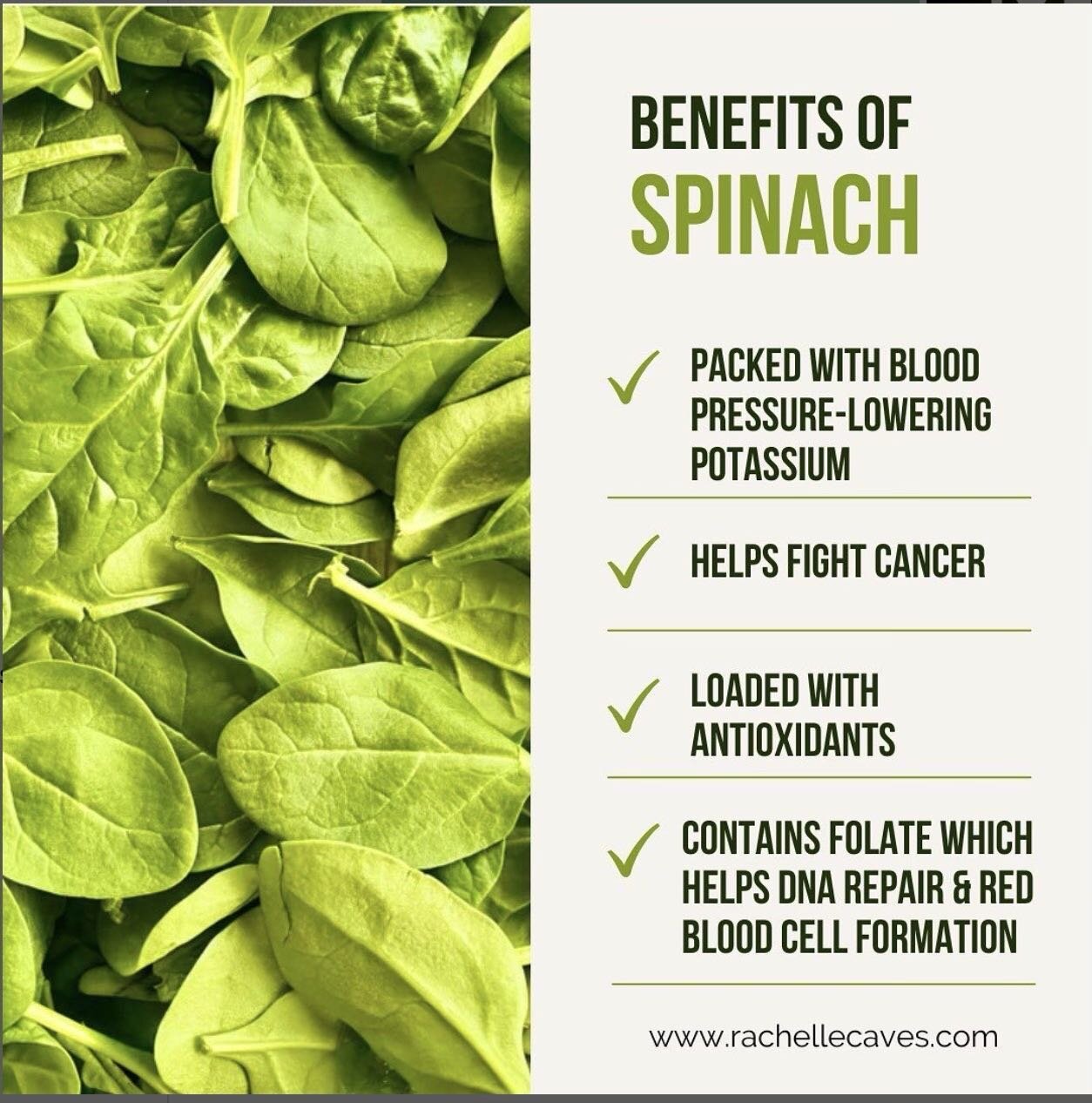 Spinach is an amazingly healthy green leafy veggie that provides your body with a plethora of cell-protecting nutrients.

An EASY &amp; DELICIOUS way to get your spinach in first thing is by tossing a handful into a green smoothie. Mix it with some n