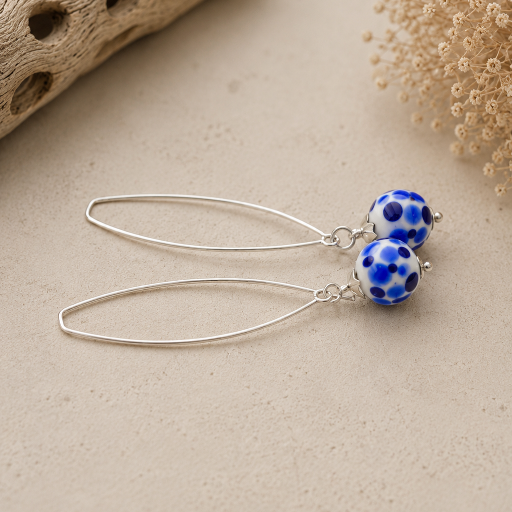 Pendientes Cobalto de vidrio de Murano artesanal y plata de ley en intenso azul cobalto con gran profundidad y brillo.
