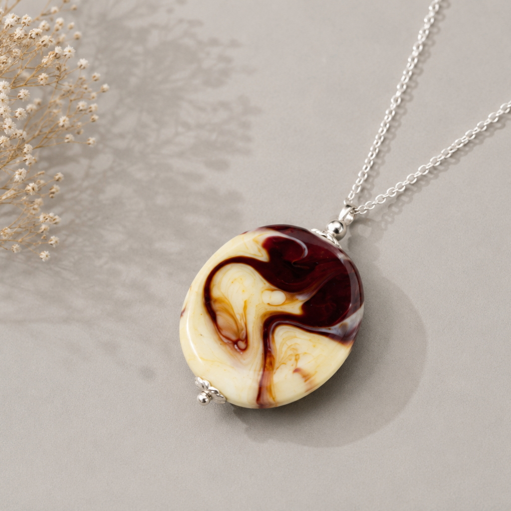 colgante artesanal hecho a mano joyería de vidrio de color rojo y plata