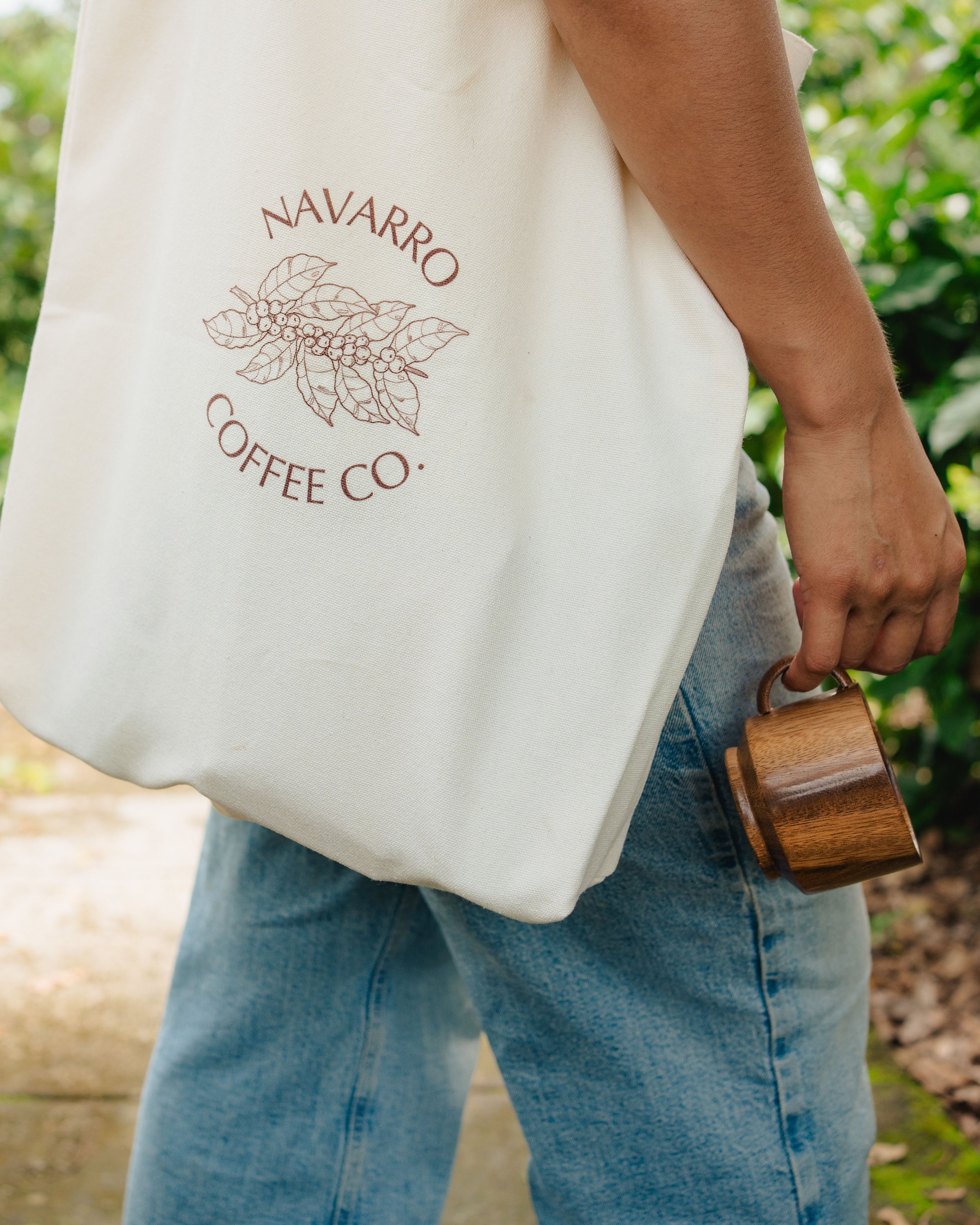 The Navarro Coffee Co. organic cotton tote bag in beige.