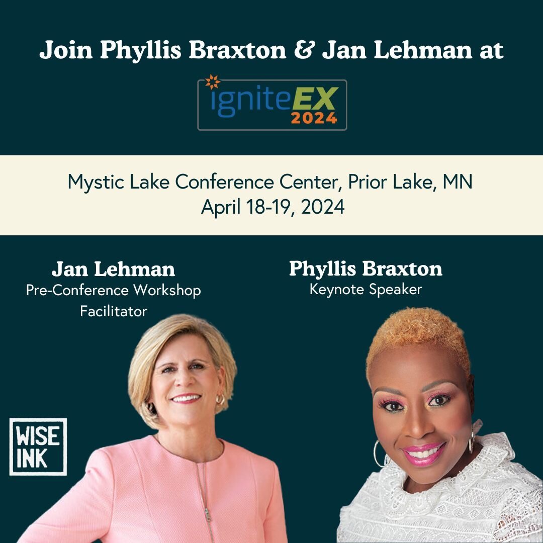 Wise Ink authors are heading to IgniteEX 2024! 📣

Keynote speaker Phyllis Braxton is the author of &ldquo;Be Right Or Be Effective&rdquo; and the forthcoming book &ldquo;Good Intentions, Bad Results.&rdquo; Author of &ldquo;Work Smart Do More&rdquo;