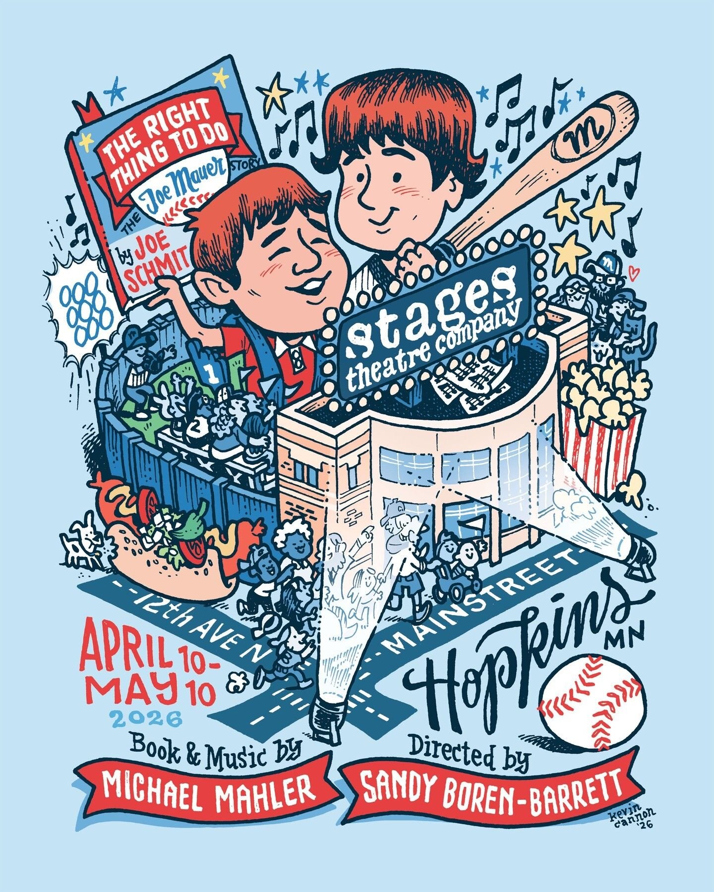 Check out this amazing poster by @kevincannon for &ldquo;The Right Thing to Do: The Joe Mauer Story&rdquo; musical! The show is playing at @StagesTheatreCo in Hopkins, MN from now until May 10th! 💙⚾

Author: Joe Schmit
Illustrator: Kevin Cannon
Book