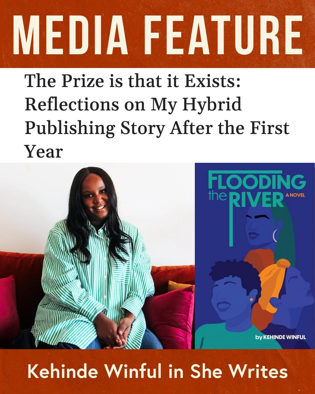 @kenyoureads recently wrote a piece in @shewritesdotcom reflecting on a year since she published her debut novel &ldquo;Flooding the River&rdquo; and what the hybrid publishing path has taught her about herself and her writing. ✏️ 

Read the full art