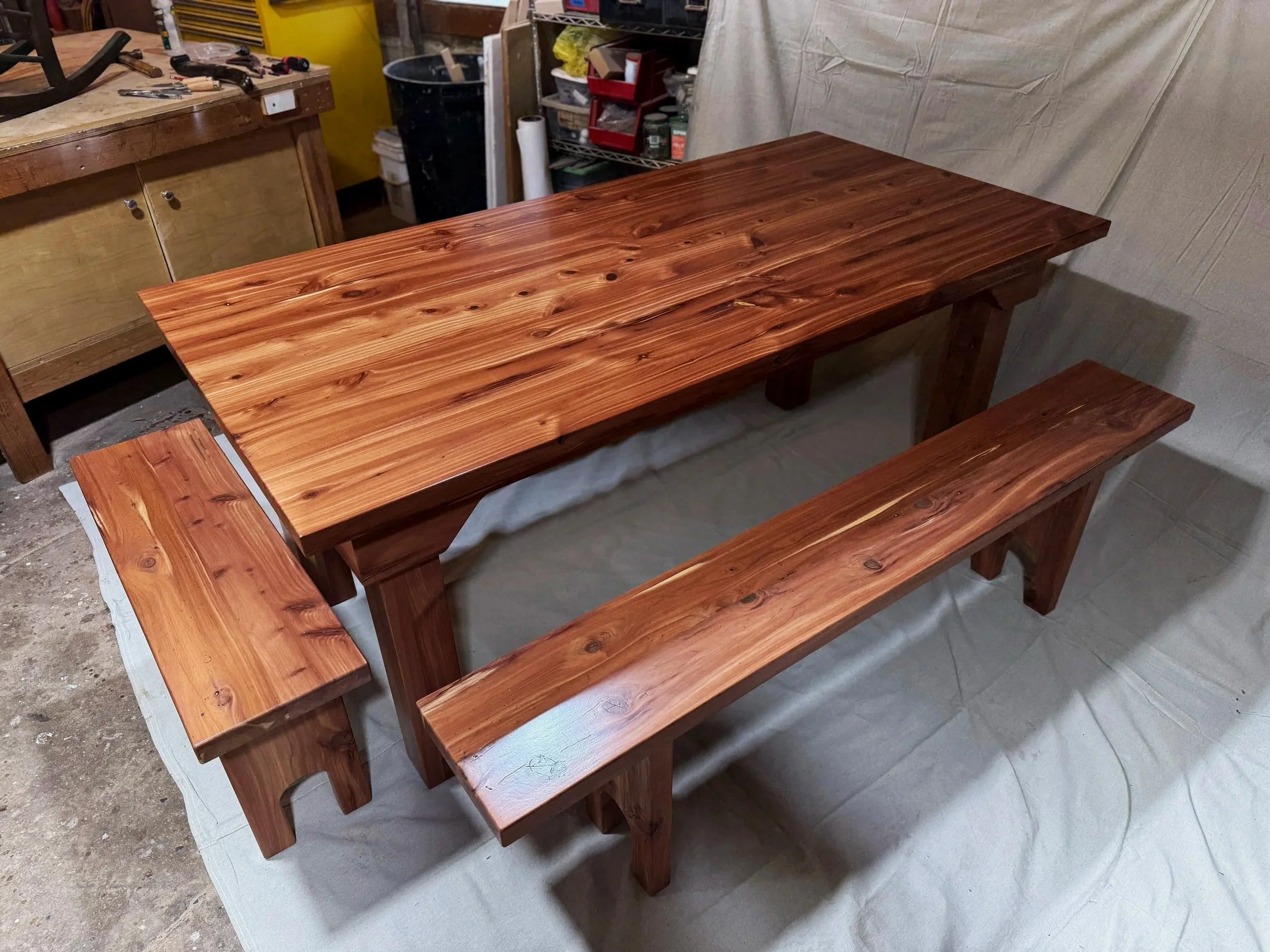Cedar Dining Table with Benches
