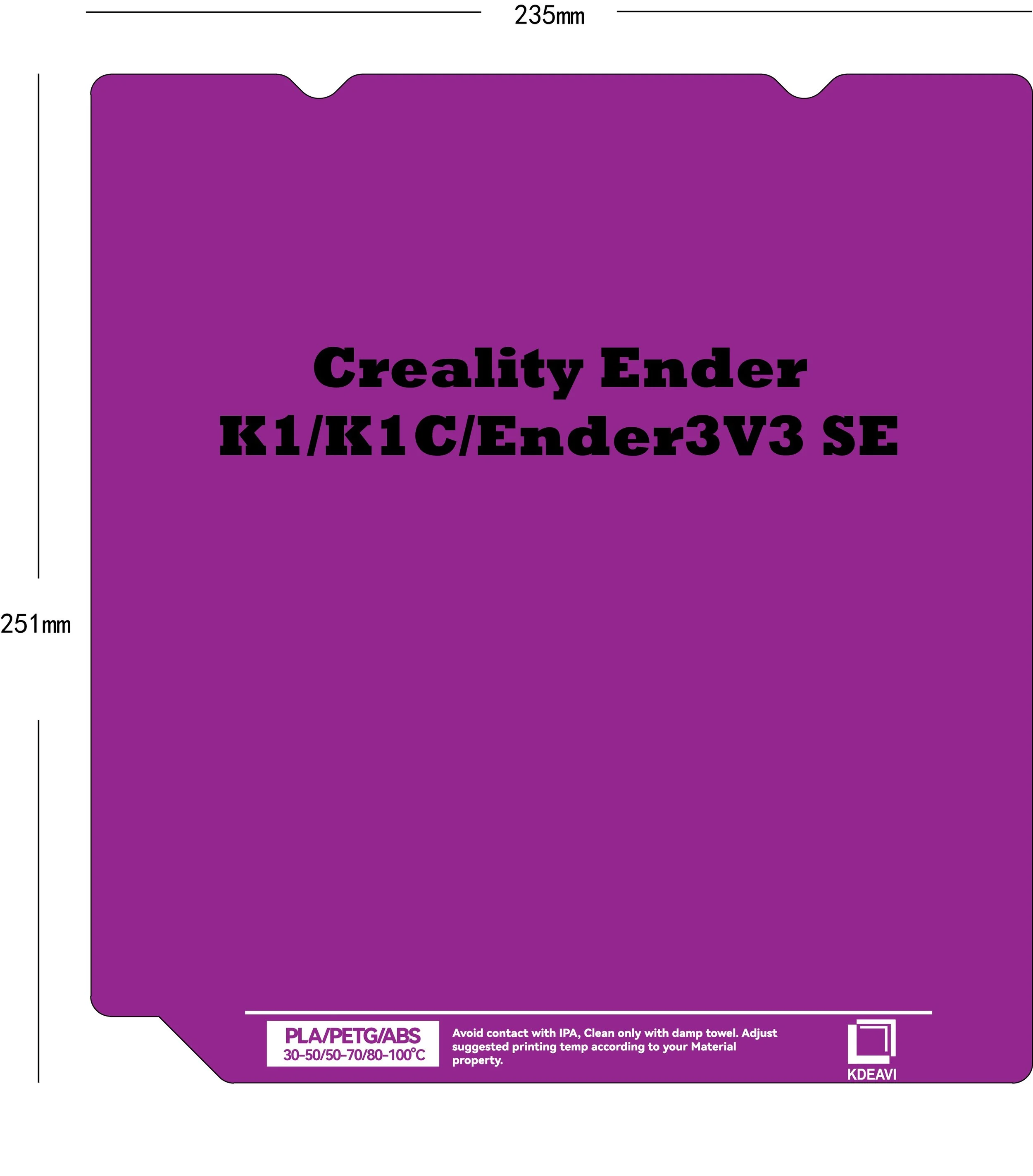 Creality K1, K1C, Ender3V3 SE KDEAVI Double Sided Textured PLU Cool Build Plate
