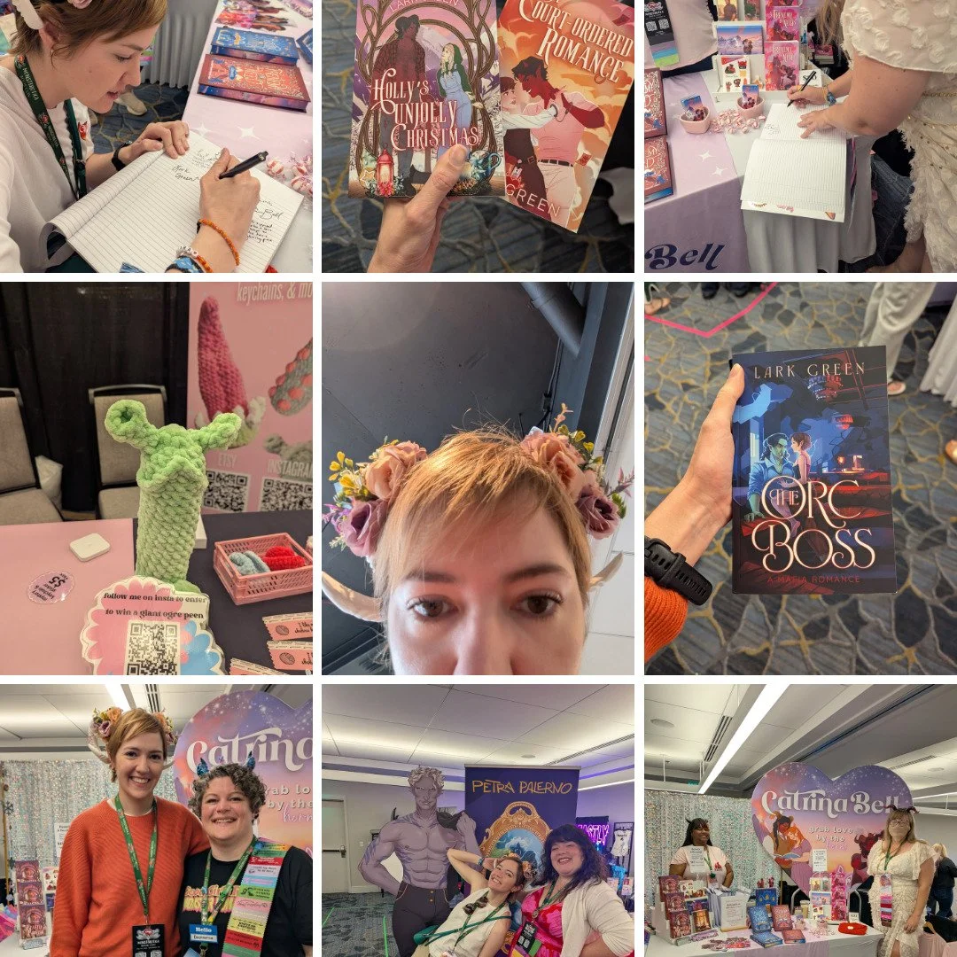 So much fun at Monsterotica! I was there as Catrina's PA, so imagine my surprise when I got to sign a few of my own books :') Also grinded with Petra like we were at an 8th grade dance. 

Still can't figure out wtf a c*mmy claw is. Maybe next year! 
