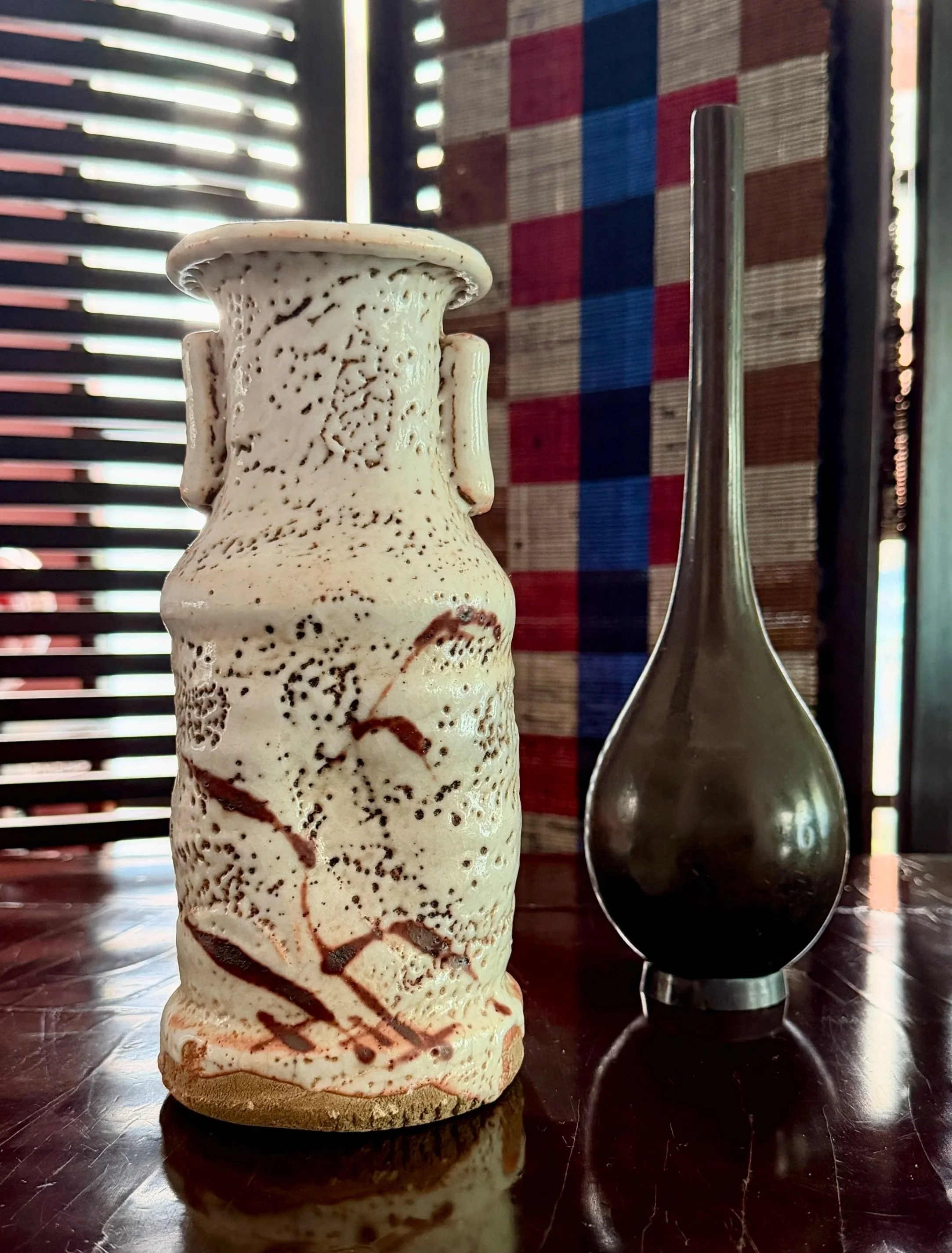Shino flower vase and  crane neck vase