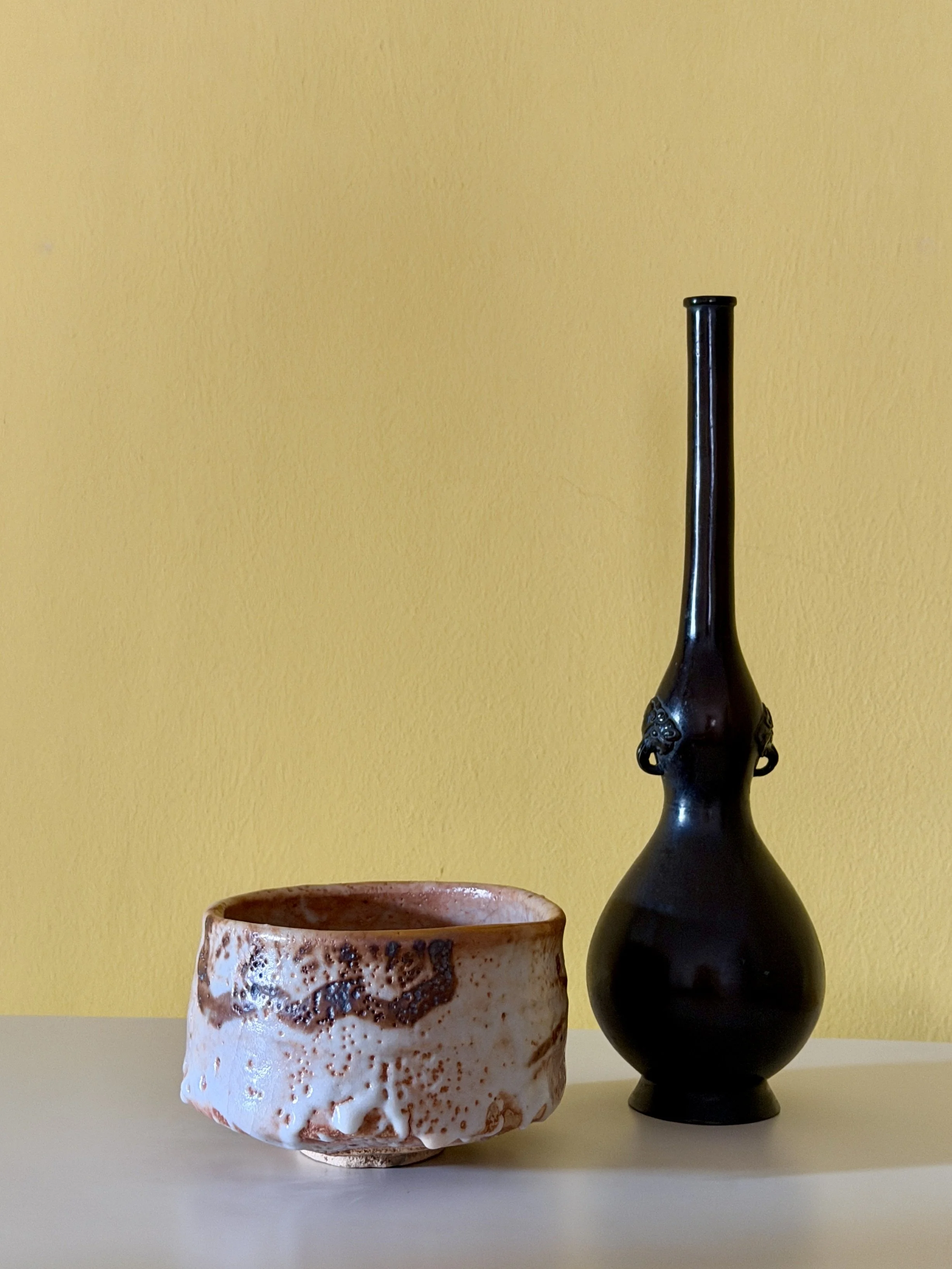 Shino chawan Momoyama revival and a Ming bronze vase 