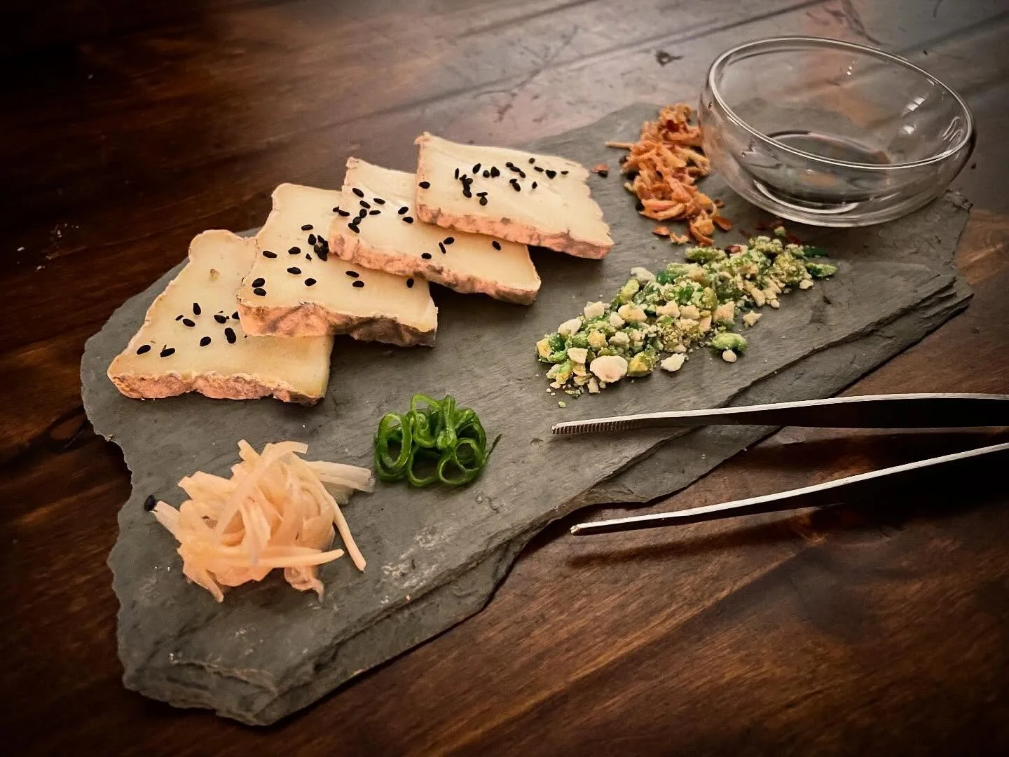 Flavor Feng Shui with Caciotta Paesenella from Formaggi Ciresa.

The pairing: omaKASE

wasabi peas x pickled ginger x scallion x sesame x fried onion x black garlic molasses

Why it works? The briny, umami flavors of the paste and the mushroomy rind 