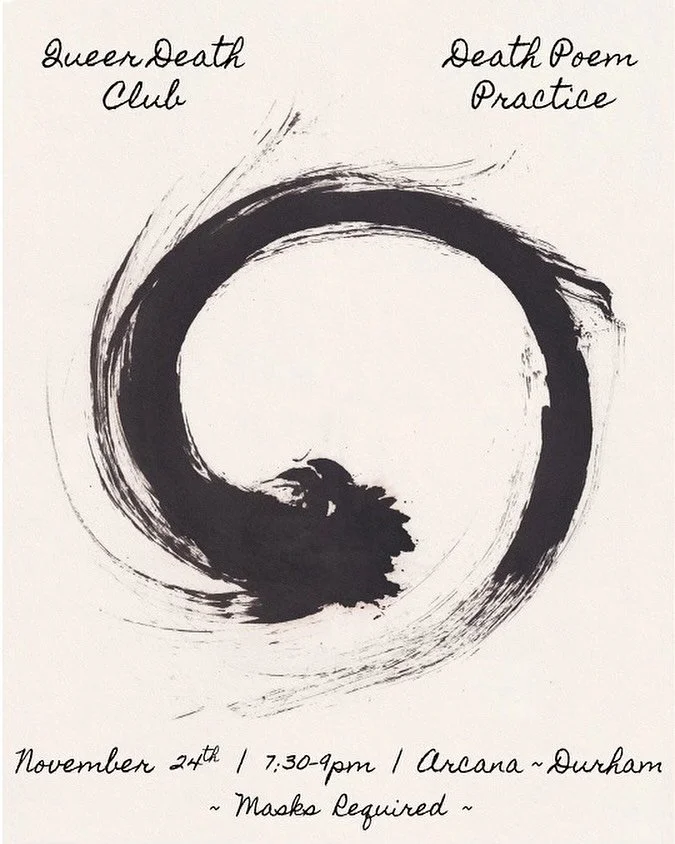join us for a round of @morbidcuriositygame and death poetry writing🖤 

inspired by ancient buddhist monks and poets, we&rsquo;ll be exploring the Zen practice of death poem writing ~ creating/discovering our final poetic words. traditionally this w