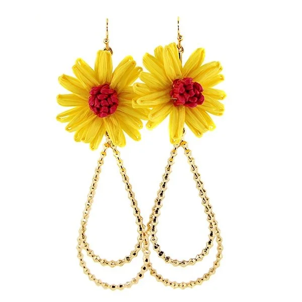 Double Teardrop Raffia Flower Earrings