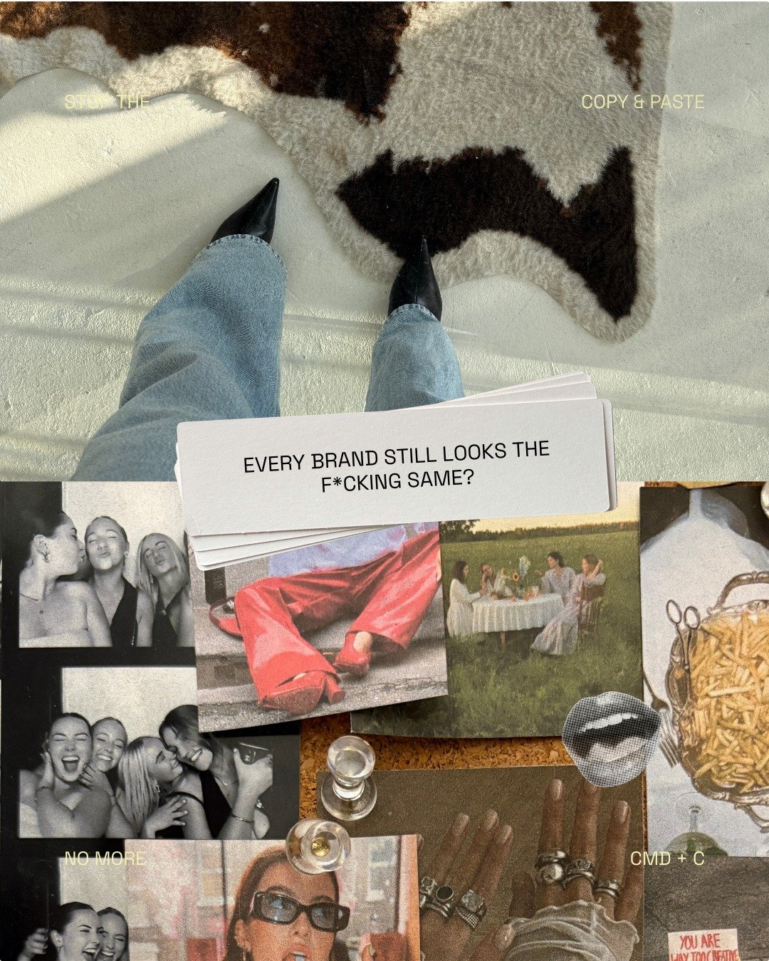 I&rsquo;m scrolling the feed and I&rsquo;m genuinely bored 🥱
Everyone literally looks the same. I see the same handwritten font from Canva. I see the same patterns. I see "Instagram-pretty" brands that all sound like the exact same AI prom