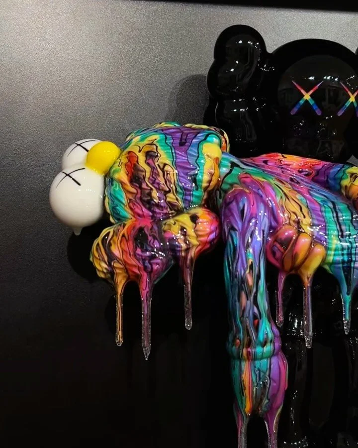 KAWS companions 🤝 but make it a @joshmayhem1 customization! Using iconic @kaws figurines (available and seen below) to create his own unique sculptures with his trademarked &lsquo;blown away&rsquo; design. Stop by our Boston gallery for more works b