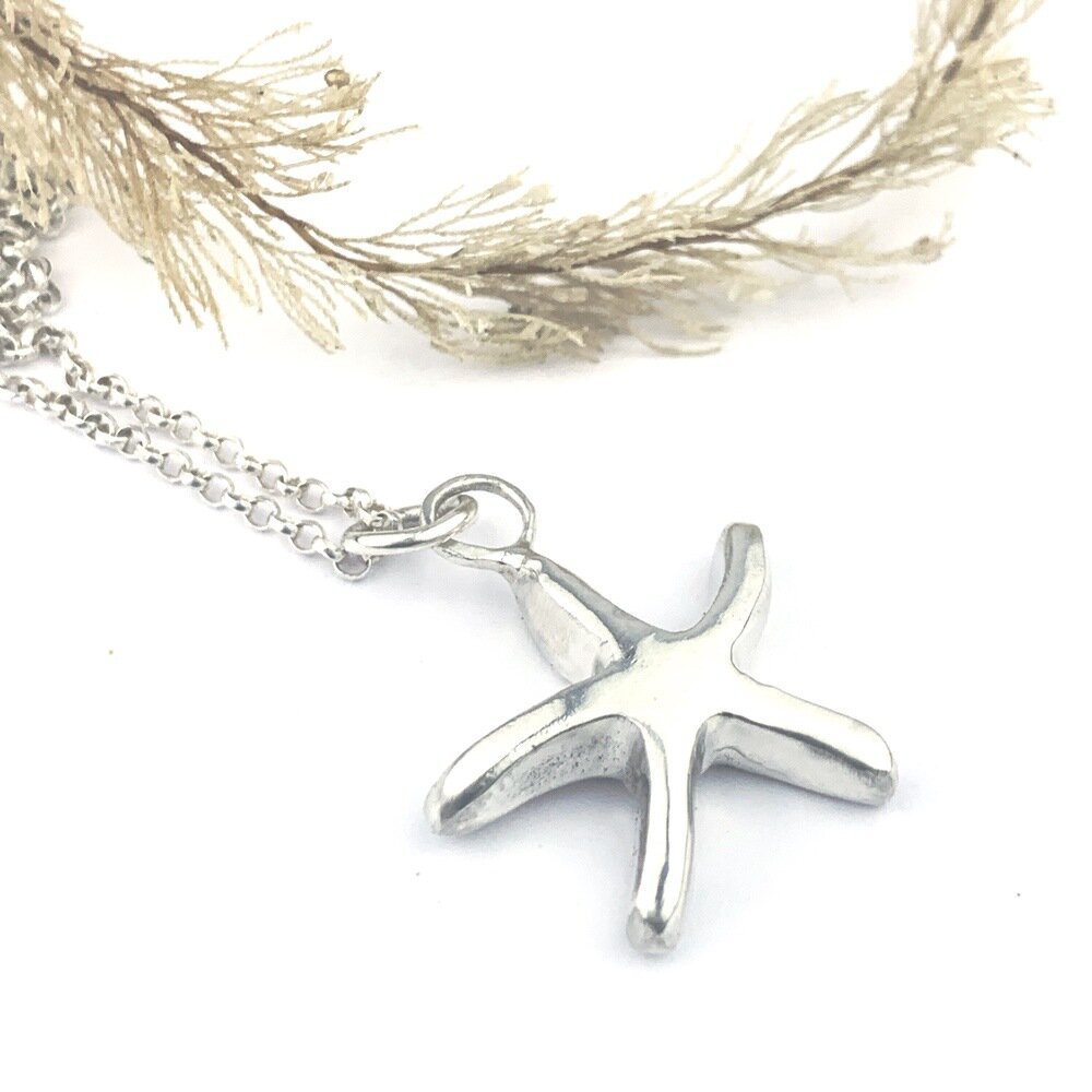Silver starfish necklace, small pendant, stainless steel chain necklac –  Shani & Adi Jewelry