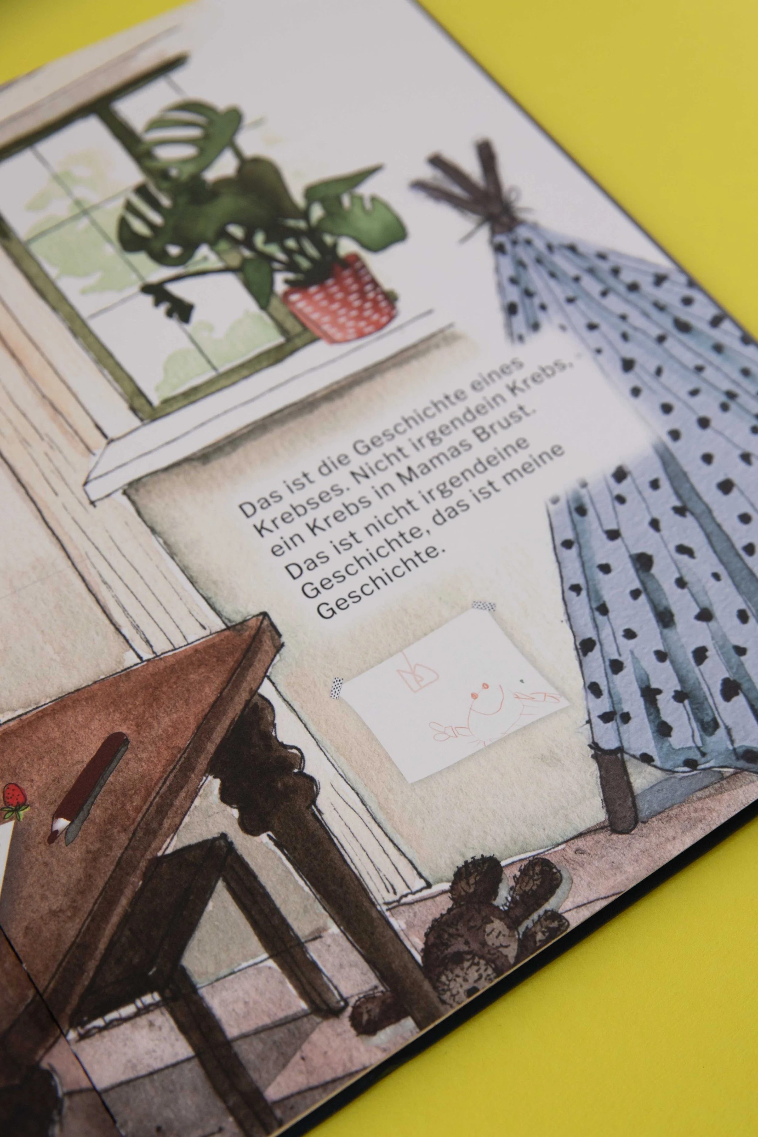 KINDERBUCH, KREBSERKRANKUNG, EMOTIONEN, AQUARELLZEICHNUNGEN, HOFFNUNG, GEMEINSAM, ALS DER KREBS BEI MAMA EINZOG