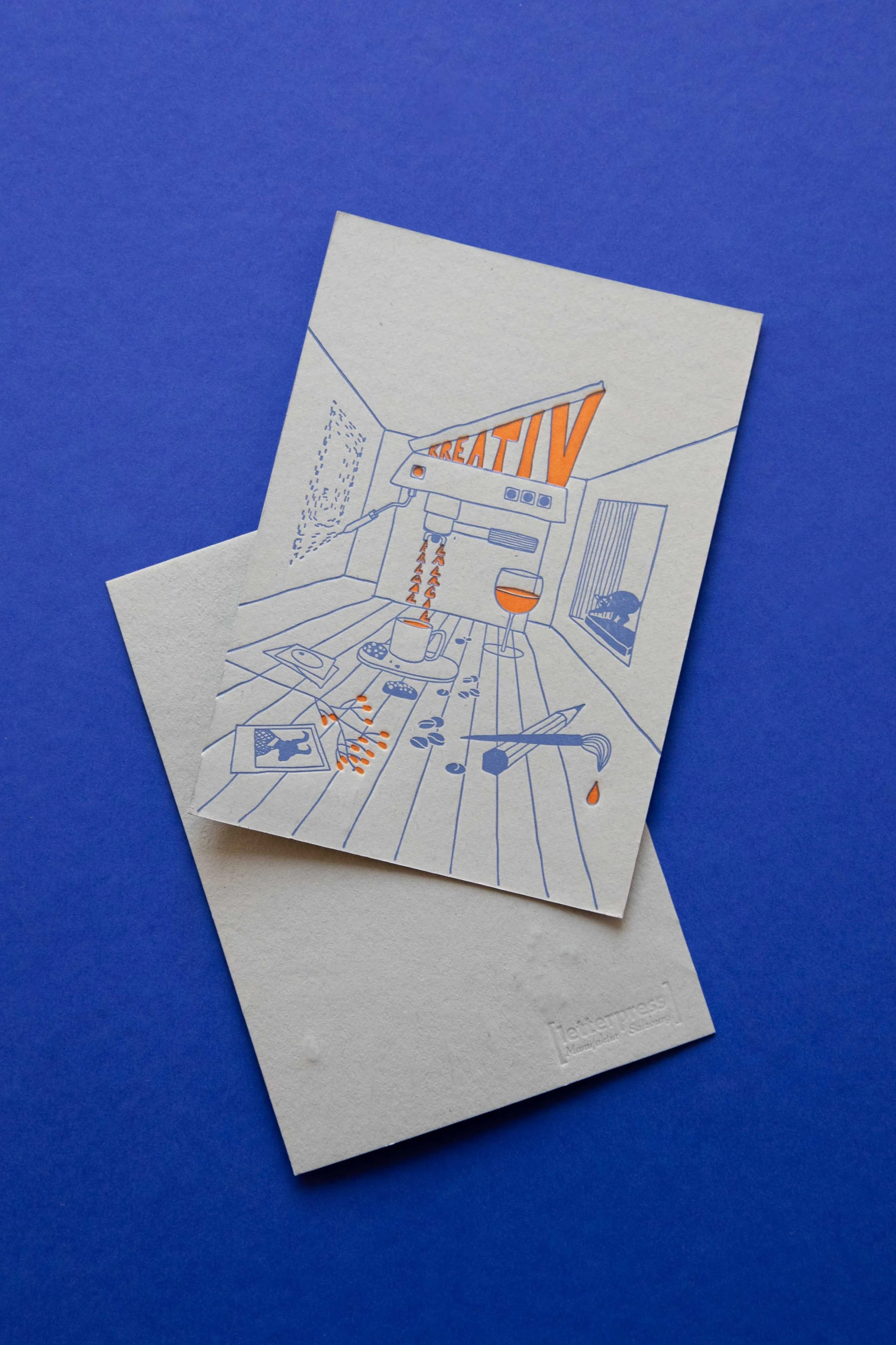 POSTKARTE, LETTERPRESS, KREATIV, WORK, KAFFEE, ARBEIT, PAUSE