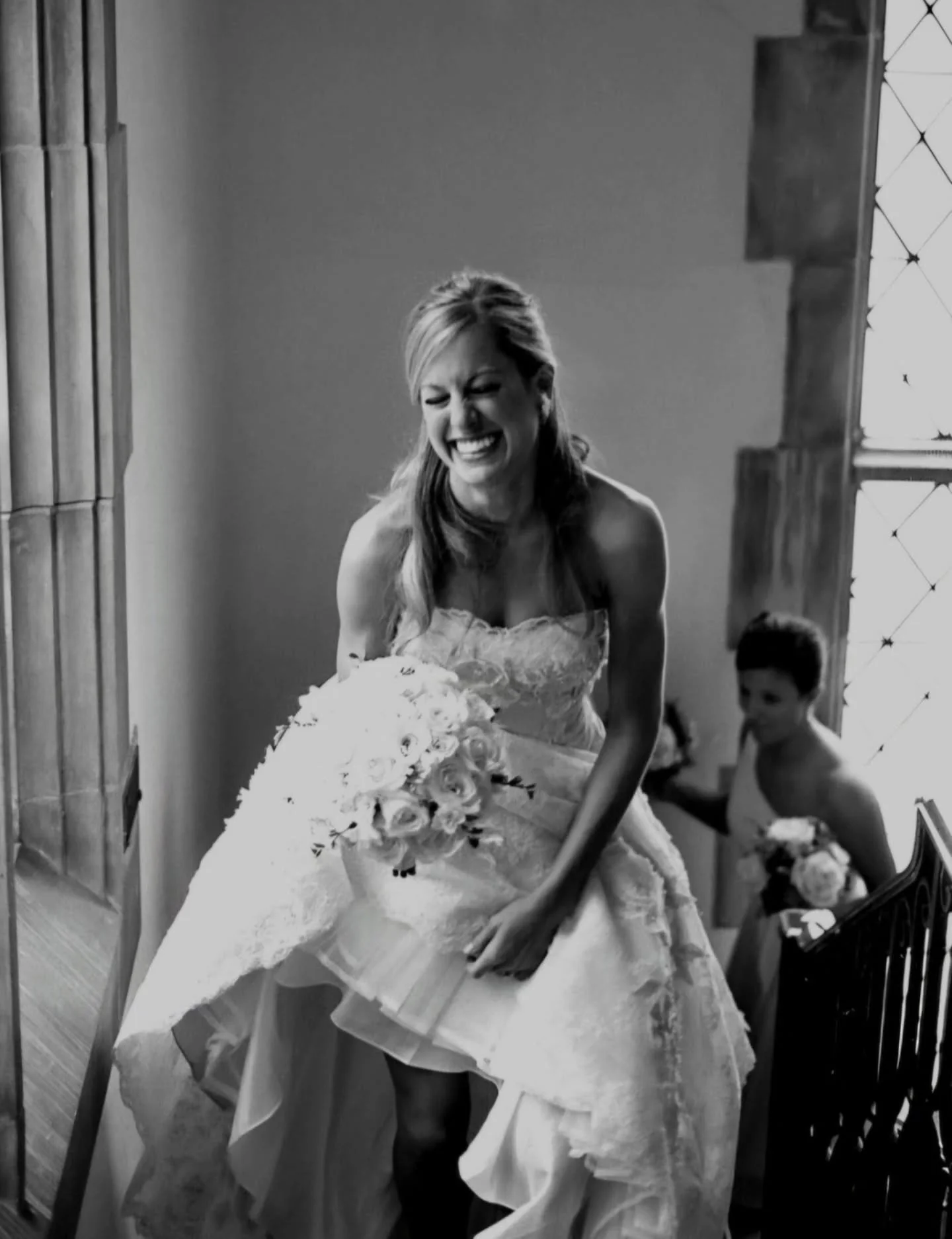 Bitty running up the church stairs just before the #weddingceremony.  #gettingready #weddingcandids #blackandwhitefilm shot on @kodak #TriX400 always processed by the incomparable @richardphotolab 

#engagementsession #engagementphotographer #wedding