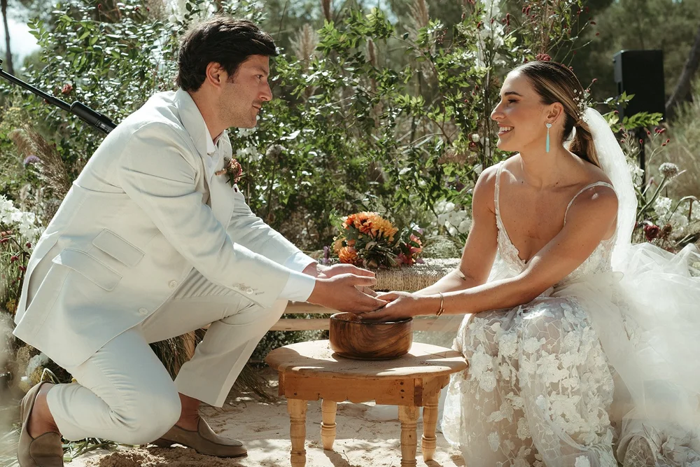 Ritual chamánico de los cuatro elementos en una boda en Ibiza