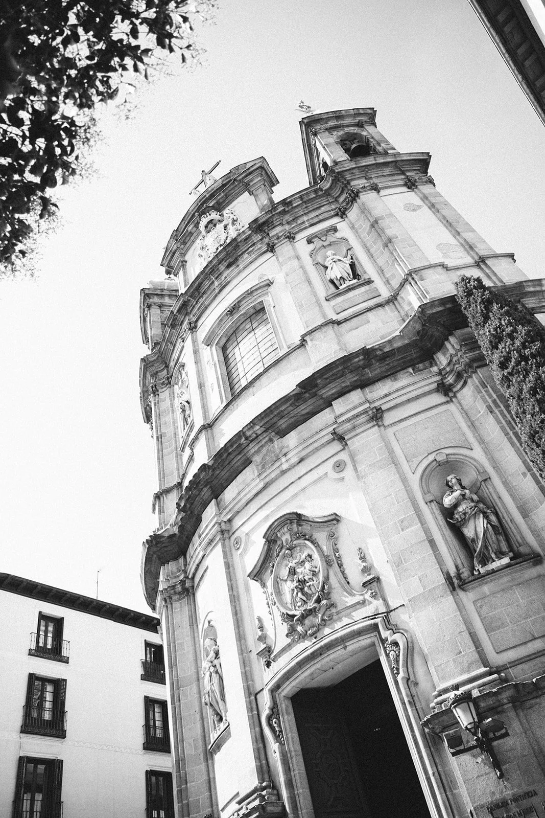 Baroque façade of the Pontifical Basilica of San Miguel in old Madrid