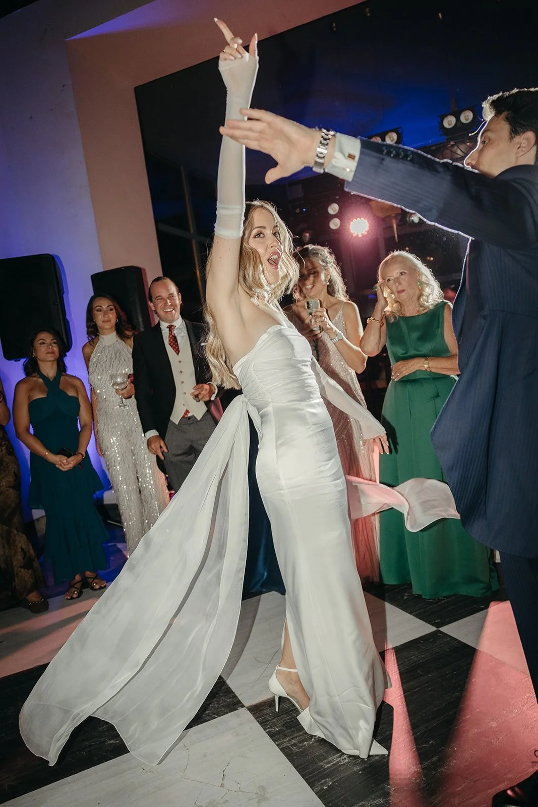 The bride dancing at the party