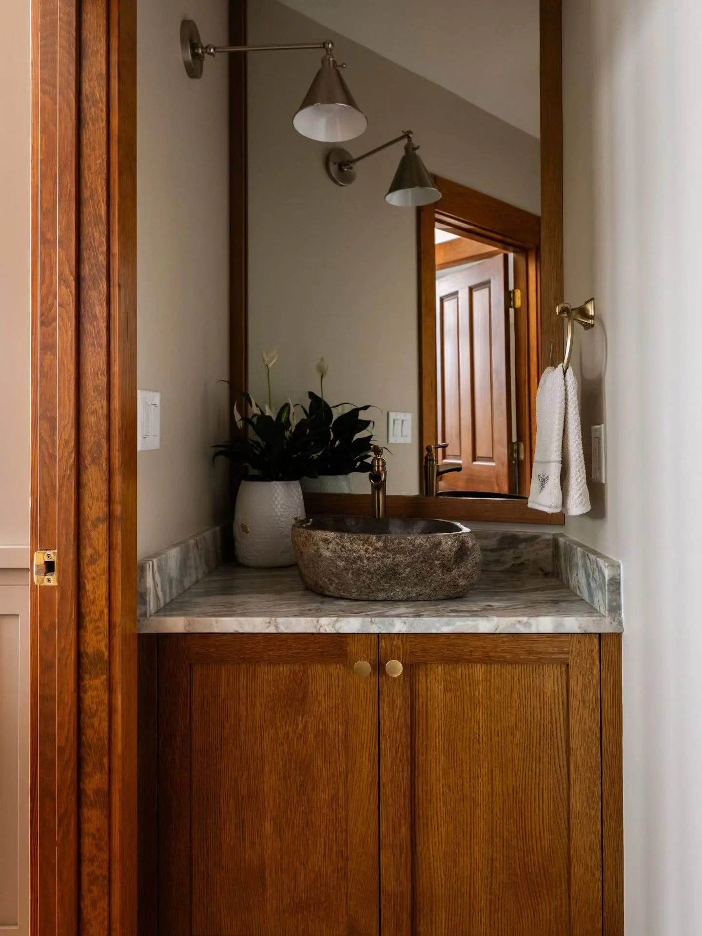 ✨ Before &amp; After: Powder Room Transformation ✨
A tiny space with a brand-new story.

What started as a simple, overlooked corner is now a little moment of quiet magic&mdash;rooted in natural materials and just a touch of soft whimsy. Warm oak, ve