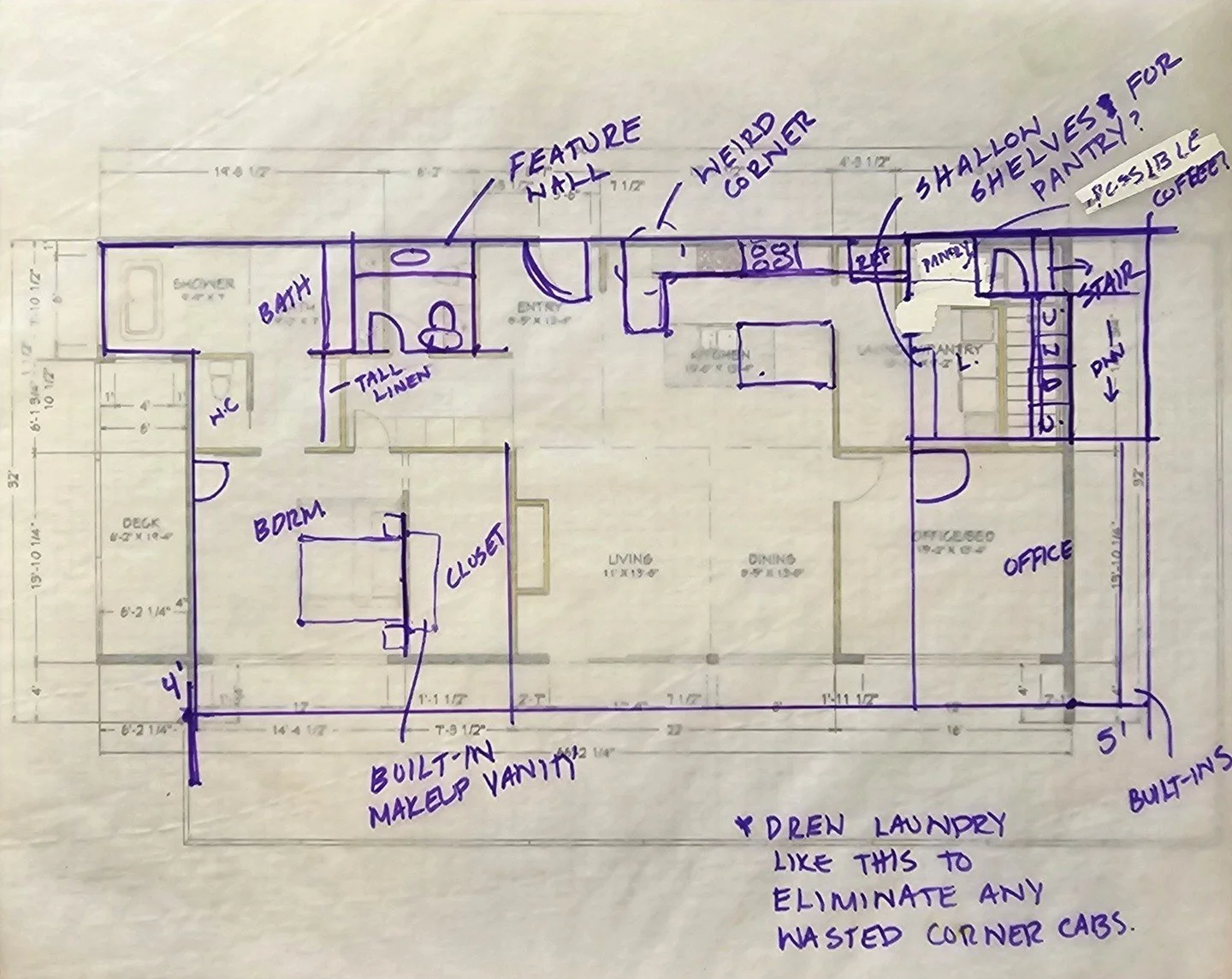 A day in the life, the less glamorous version.

This is what a lot of my week actually looks like: redlining construction documents. Floor plans marked up, notes in every margin, and a color-coded lighting legend so everyone can see what goes where a
