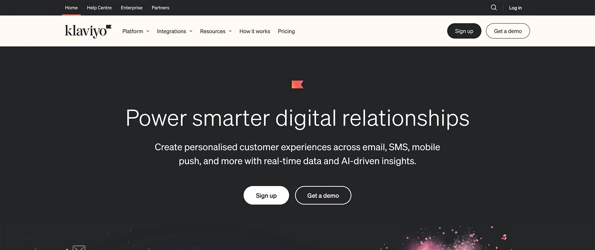 Image of Klaviyo homepage.