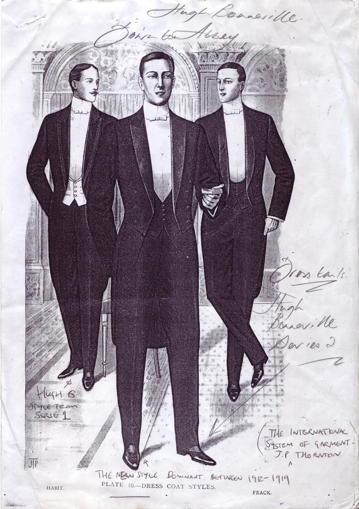 The original design sheet for dress tails for Lord Grantham in Downton Abbey.