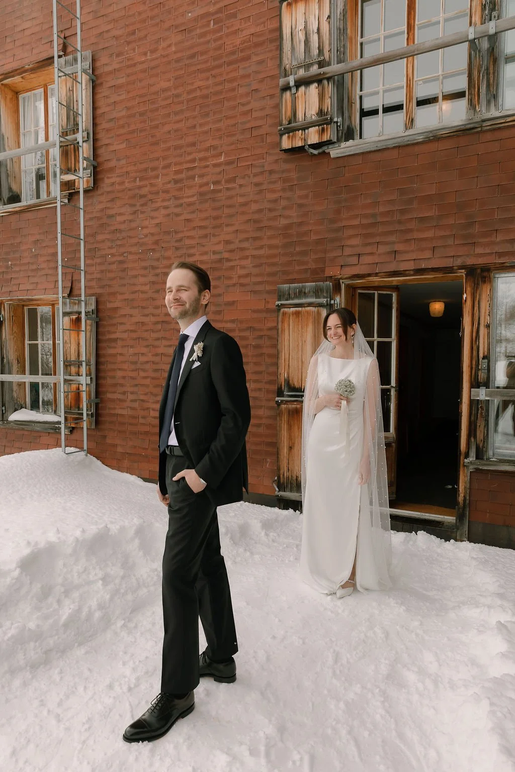 first look during a wedding in the Swiss alps