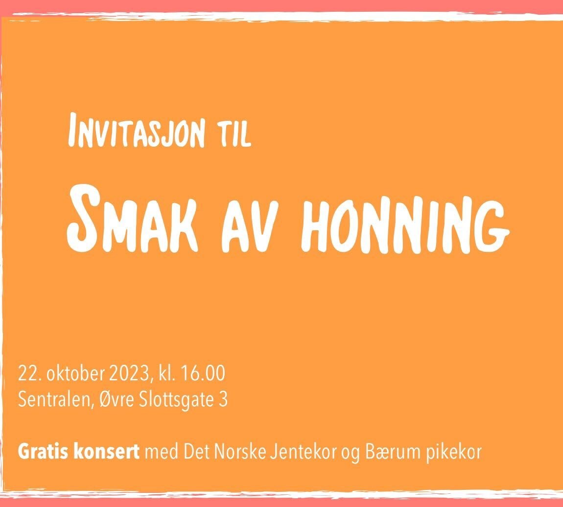 Barnekor i Oslo! @detnorskejentekor og @baerumpikekor inviterer til gratis sing-along konsert med &laquo;Smak av honning&raquo;! 🔆

22. oktober 2023, kl 16.00
Meld koret p&aring; via epost: post@detnorskejentekor.no 

&laquo;Smak av honning&raquo; e