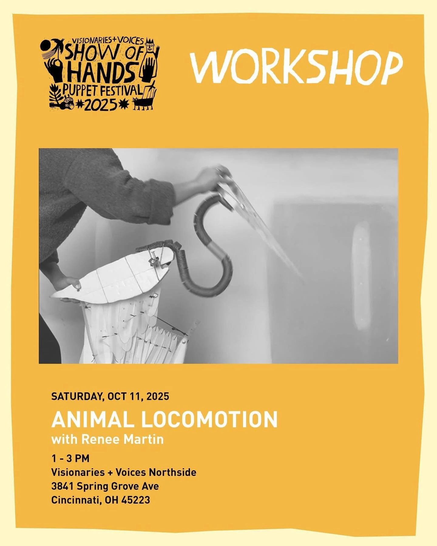 SATURDAY let your imagination run wild at ANIMAL LOCOMOTION workshop with Renee Martin and Brian Bitter! 🐎🐍🐒🐈&zwj;⬛🐛🦋
Build an articulated animal puppet that jumps, swings, crawls, slithers, swims, or flaps! This beginner-friendly workshop intr
