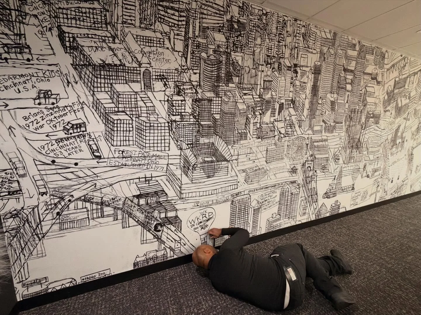More behind the scenes look at Courttney Cooper at work. 
We recently wrapped up a mural with local development nonprofit, The Port @cincinnati_port, for their conference room of their new offices. V+V artist (and all around amazing individual) Court