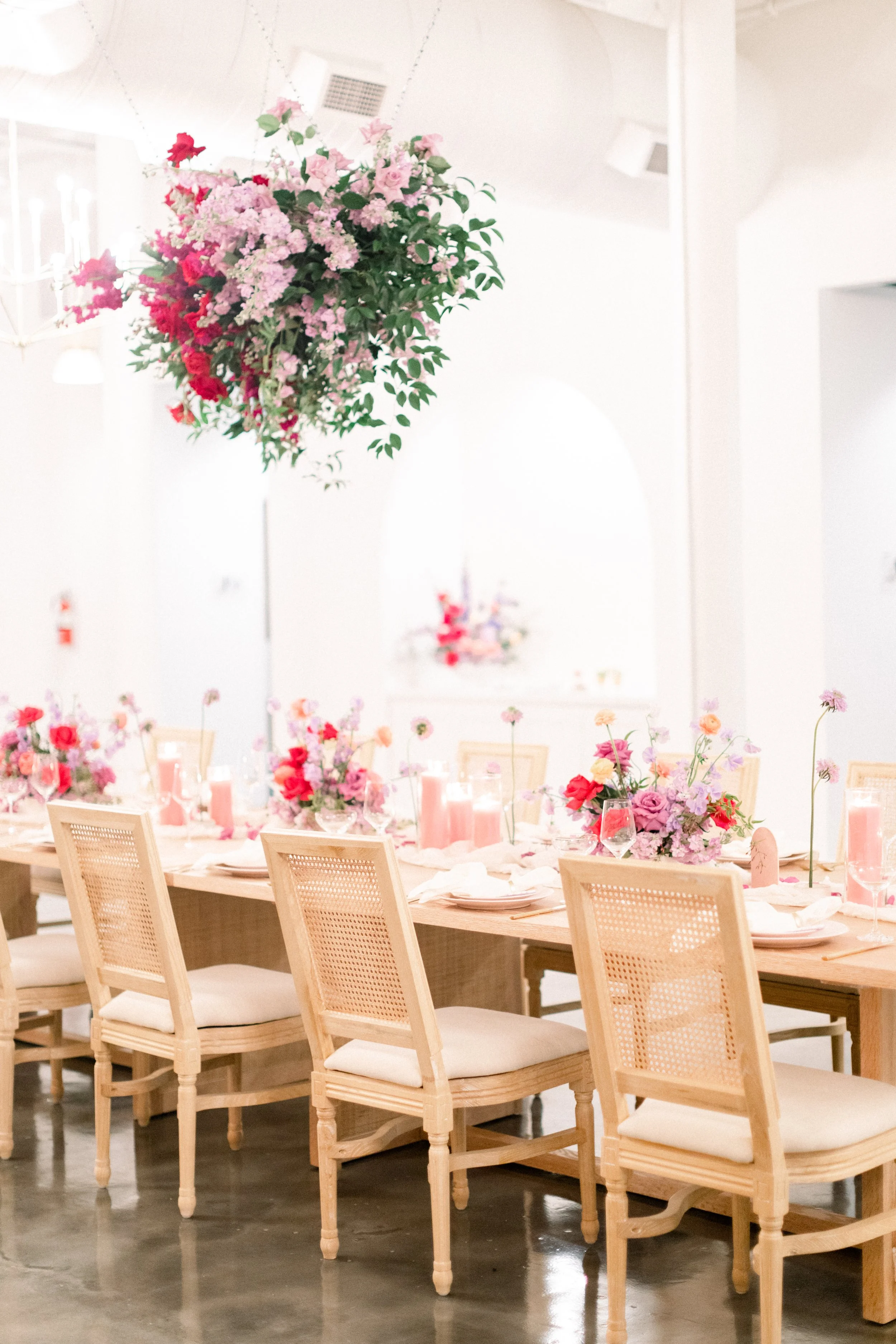 Colorful table design at NC wedding reception