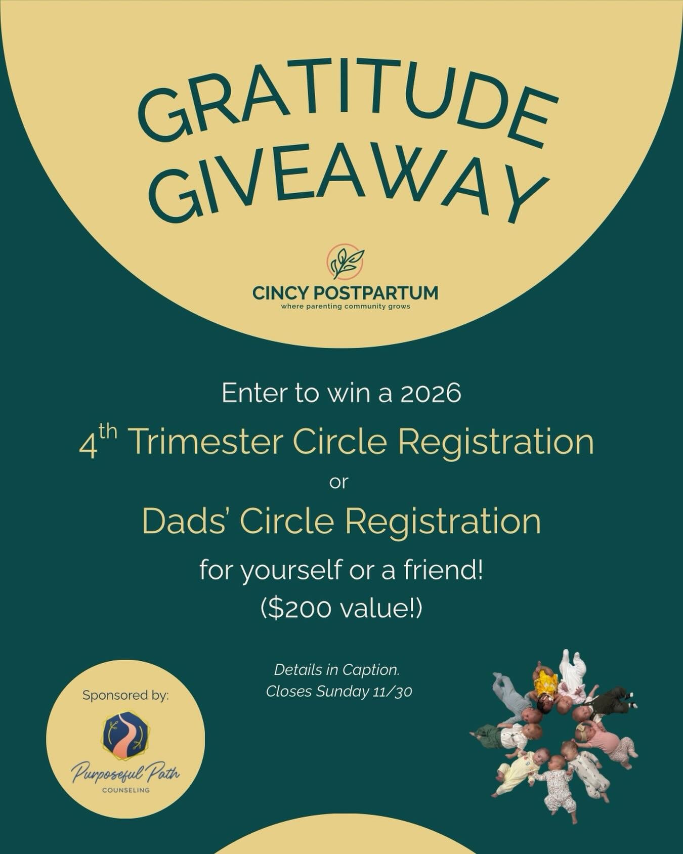 Black Friday is around the corner. Instead of asking you to SPEND, we&rsquo;re offering a GIFT. 🎁 

Purposeful Path Counseling (our beloved Blue Ash host site) is sponsoring one free registration for a 2026 4th Trimester Circle or Dads&rsquo; Circle