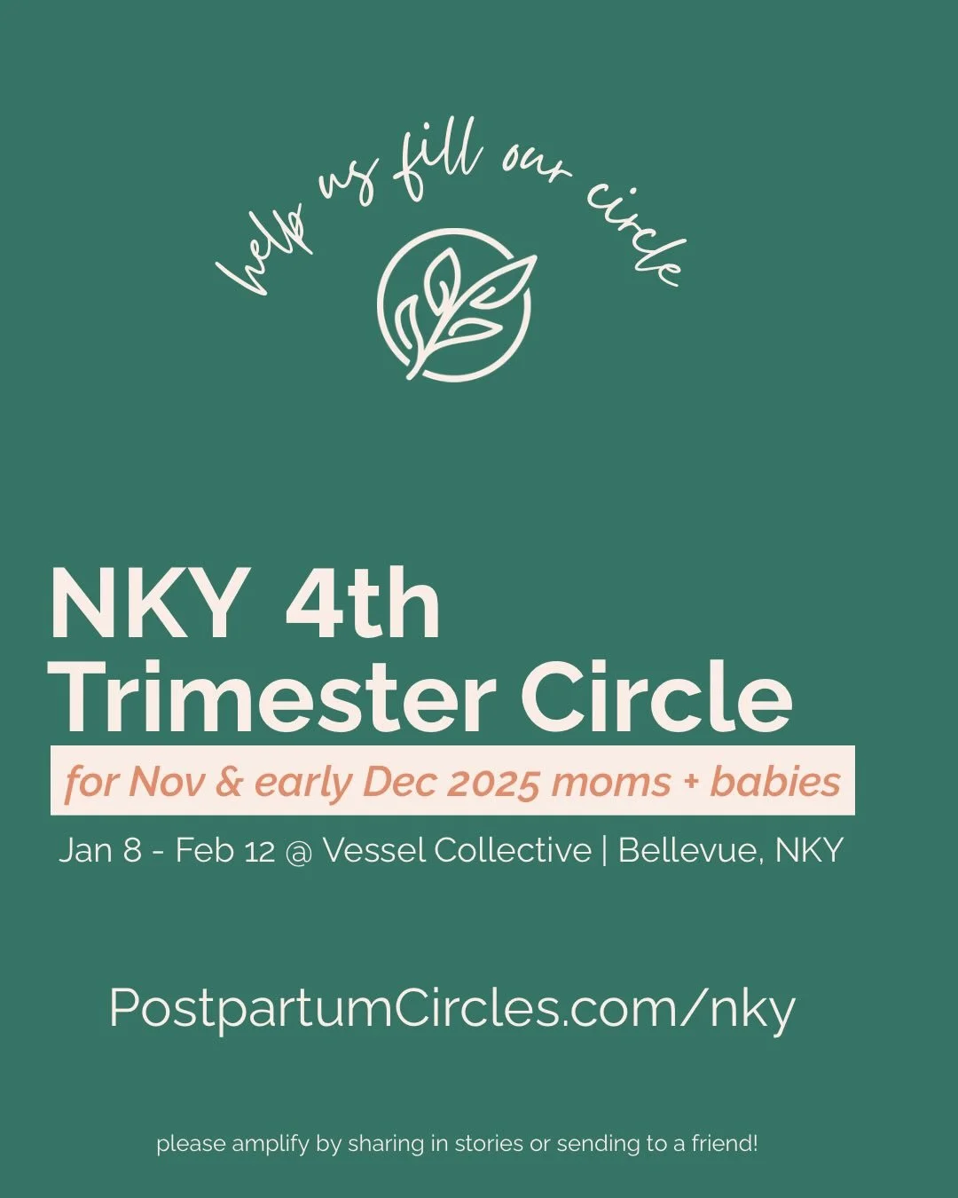 Cincy Postpartum Community: we need your help! 

We usually fill most seats in our #CincyPostpartumCircles during pre-booking, but our next NKY circle needs a little help! We have 4️⃣ moms booked, and are looking to add a few more to meet our minimum