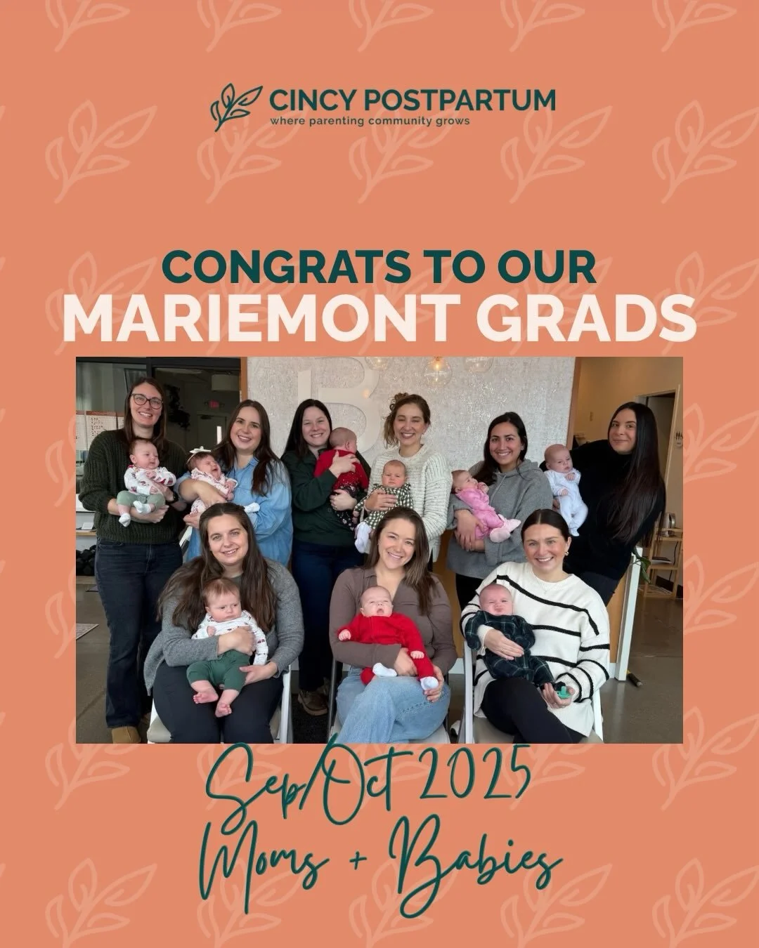Congrats to our Oct (and one September!) 2025 babies + moms, who graduated our Mariemont 4th Trimester Circle last month! 🎉 Thanks for letting us accompany you on your postpartum journey. ❤️

Expecting? Join our notification list! 

Baby in arms? We