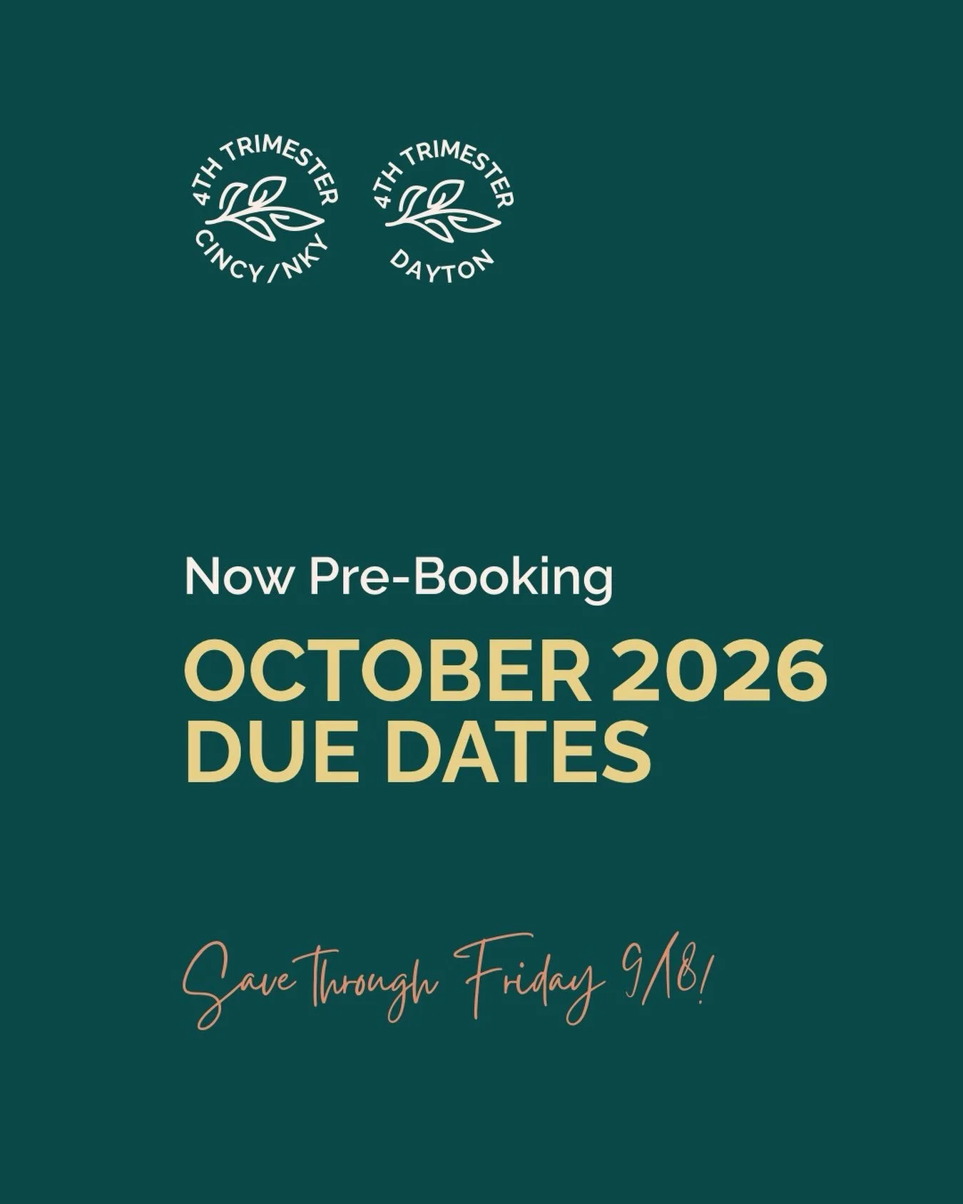 October due dates, you&rsquo;re up! 🥳

Pre-booking for 4th Trimester Postpartum Circles in Cincinnati, Northern Kentucky, and Dayton for OCTOBER DUE DATES is open!

Secure your spot before this Friday 9/18 and save $10 with code OCTOBER at checkout.